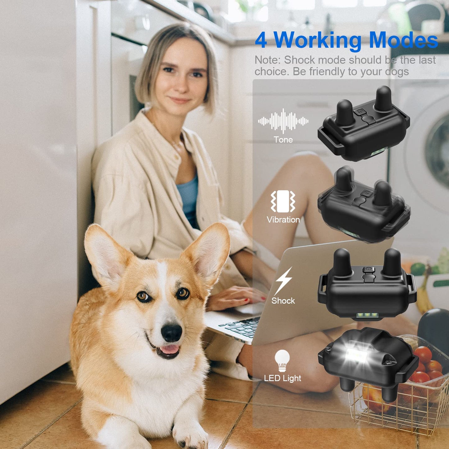 Dog Training Electric Collar with Remote Waterproof 2600ft LED Light Shock Beep Vibration(for 2 Dogs)