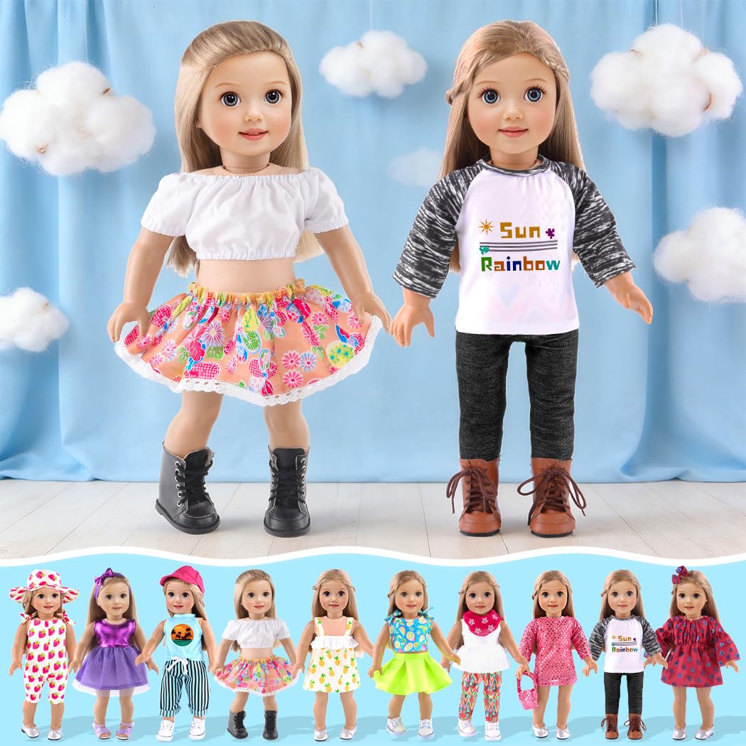 10-Sets Doll Clothes and Accessories for 18 inch Doll Include Dress Handbag Headband Hat and Rompers