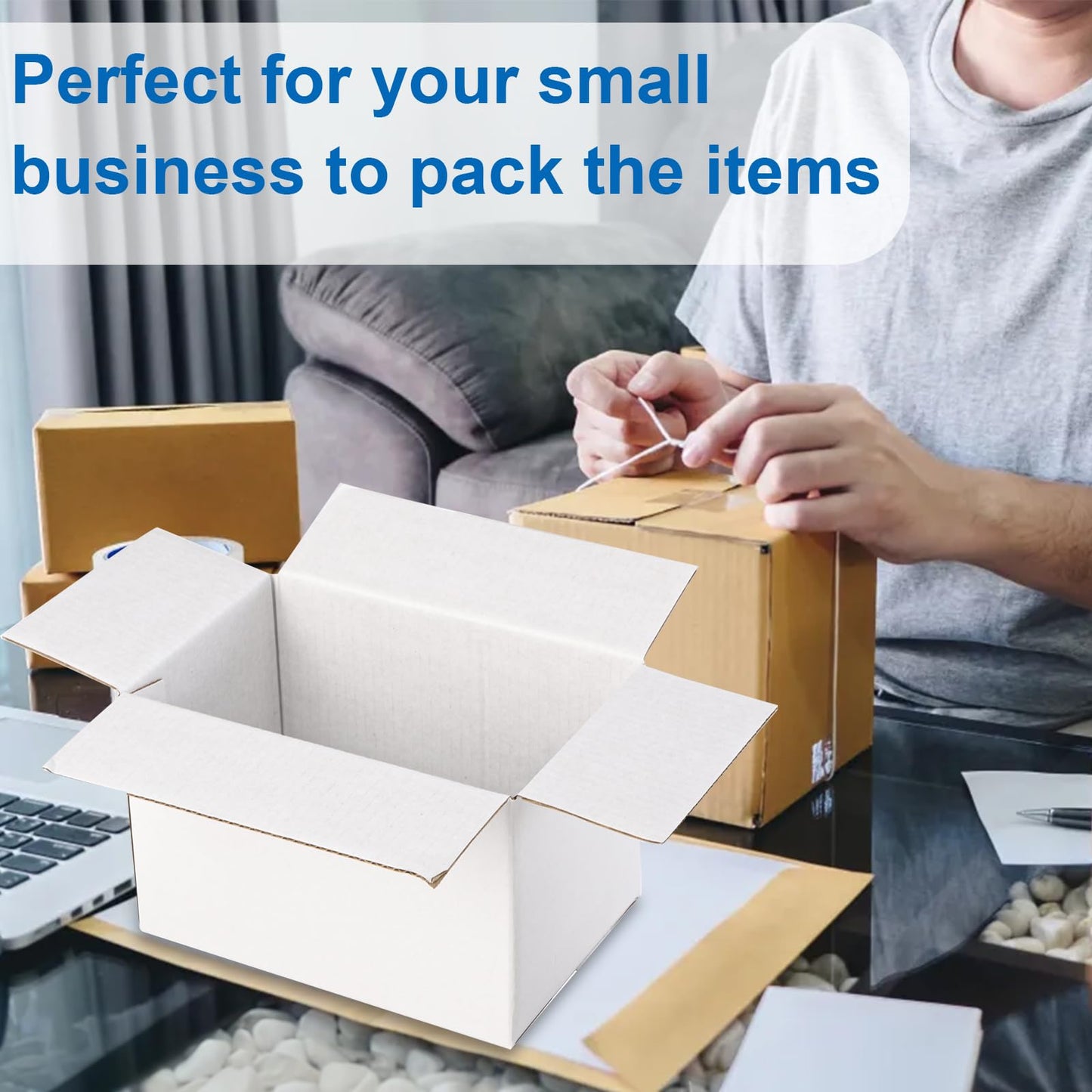 Peohud 40 Pack Small Cardboard Boxes, 6x4x4 inches Small Shipping Boxes, Sturdy Ornament Mailing Box, Corrugated Packing Shipping Storage Carton Box, White