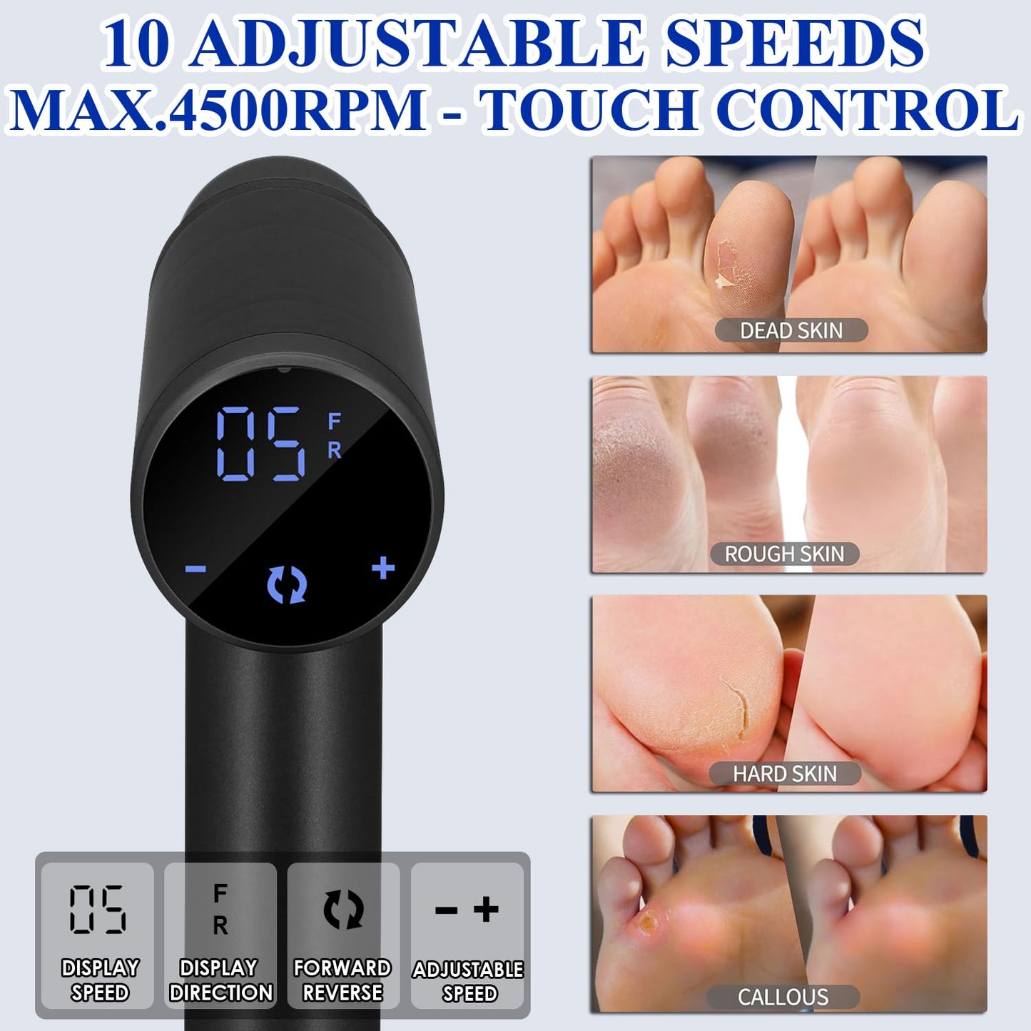 Callus Remover for Feet 4500rpm, Professional Electric Foot Callus Remover Adjustable Speed Foot File Electric Foot Sander Grinder Pedicure Tool Women Men Use (Black)