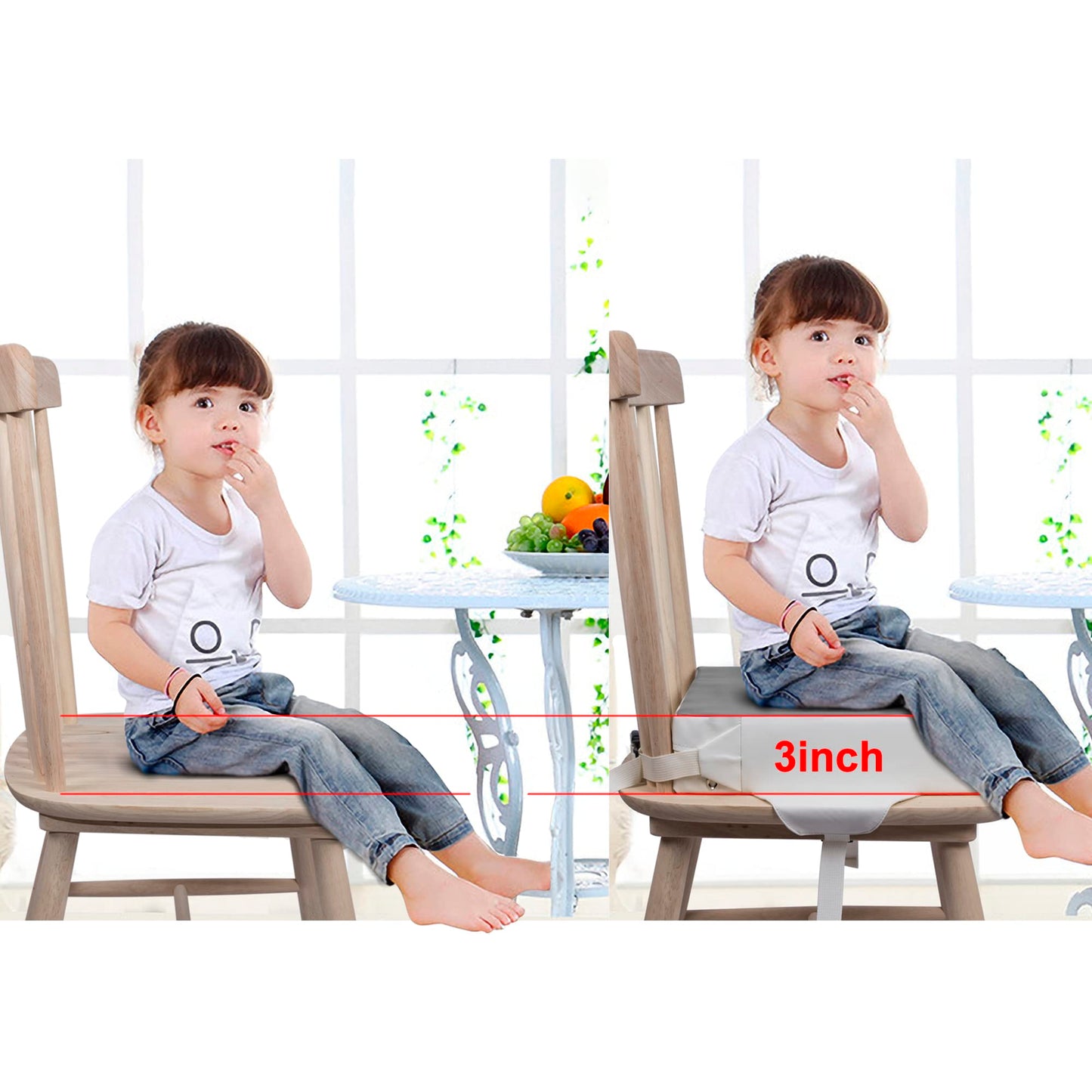 Kalawen Booster Seat for Eating, Upgraded PU Washable Straps Safety Buckle Toddler Booster Seat for Dining Table Portable,Gray