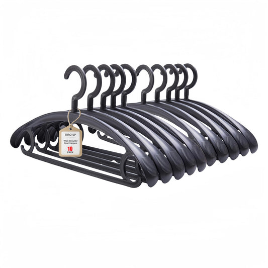 10 Pack Heavy Duty Plastic Hangers 25lb Capacity Swivel Hook Clothes Hanger Wide Shoulder Jacket Hangers Thick Winter Coat Hanger (Black)