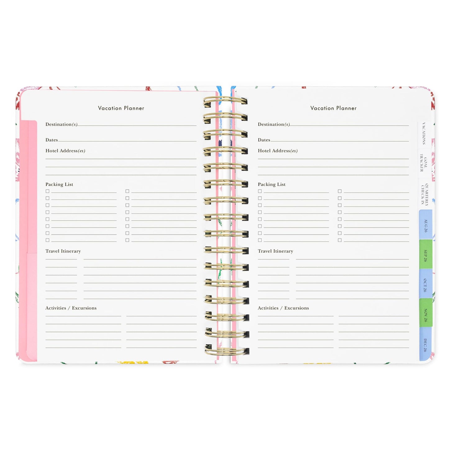 kate spade new york Large Planner 8.5" x 7.25" Spiral Bound Agenda with Monthly & Weekly Layouts, Goal Tracker, Vacation Planner, Stickers, Tabs, Elastic Closure & Pocket August 2026-December 2027