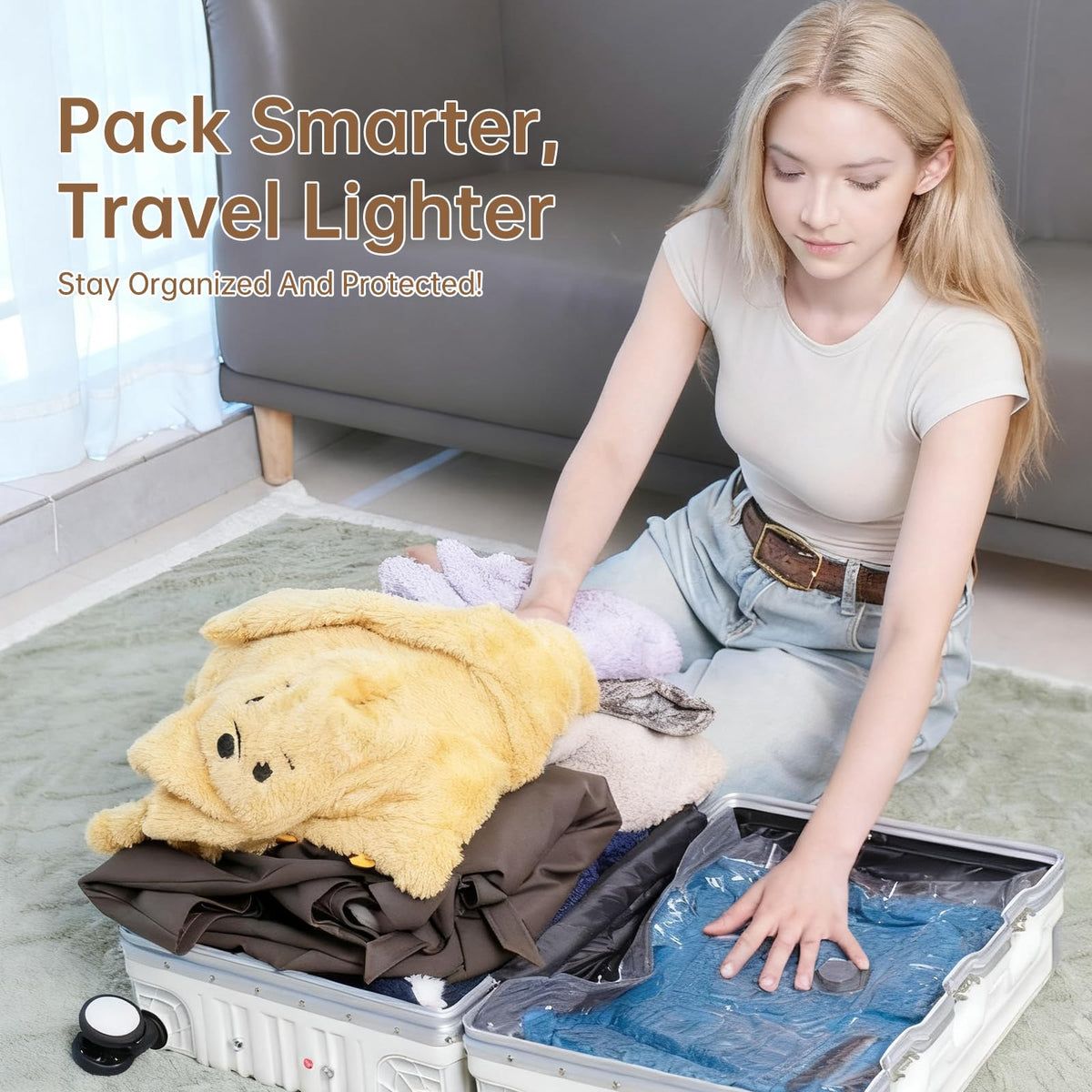 Vacuum Bags for Travel with Wireless Rechargeable Pump, 18 Pack Carry-on Size Compression Packing Seal Bags for Luggage and Suitcase, Space Saver Vacuum Storage Bags for Clothes and Clothing Travel