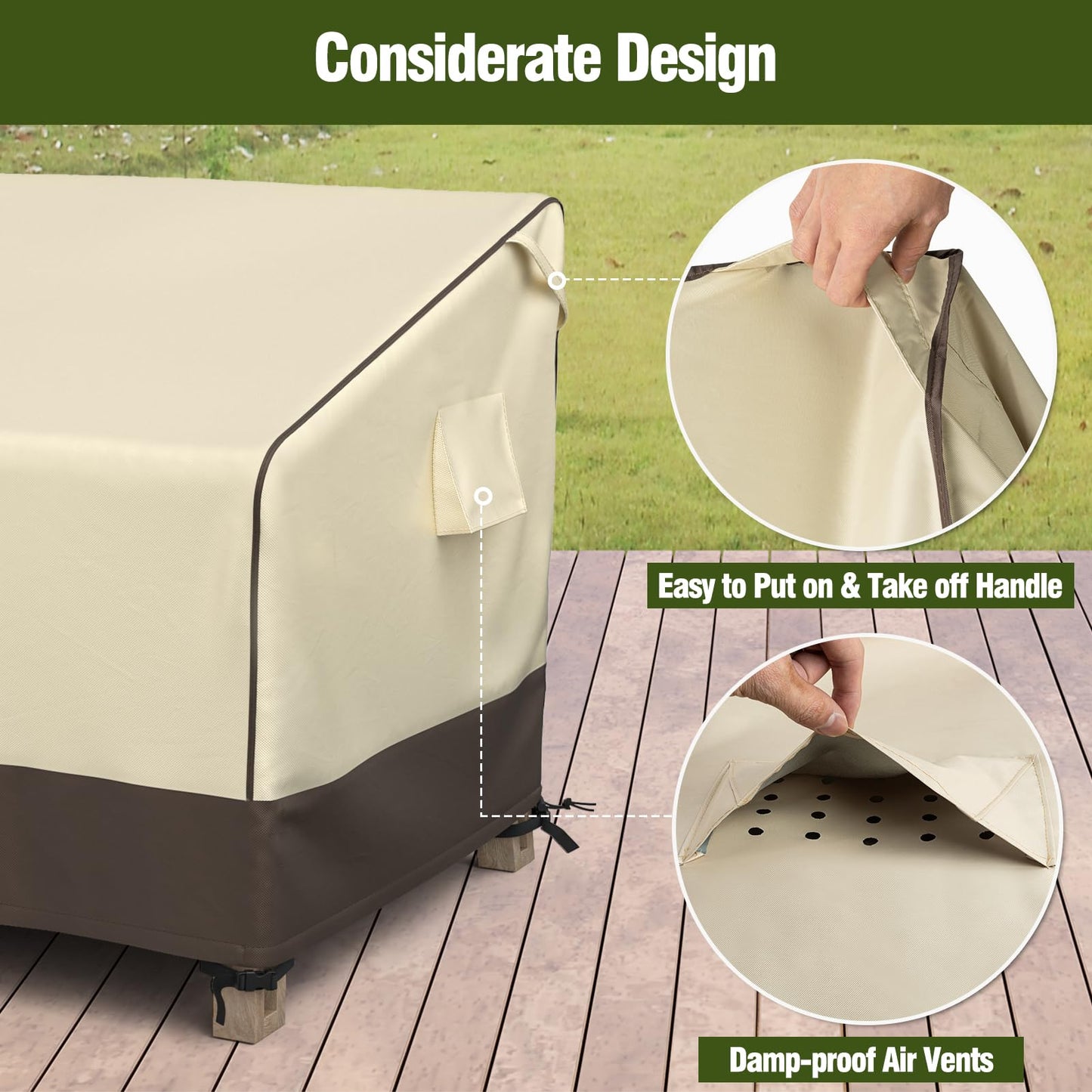MR. COVER Outdoor Couch Covers Waterproof, Patio Furniture Covers for 3 Seat Sofa, Fits up to 80" W x 38" D x 35" H, Moisture-Proof & UV Protection, Brown & Khaki