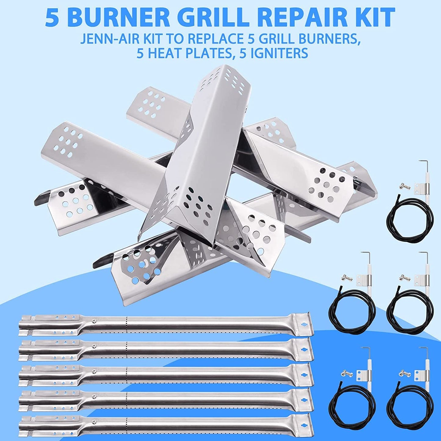 Criditpid Grill Replacement Parts for Jenn-Air 720-0727 720-0709B 720-0709, Grill Burner Heat Plate Shield Igniter Electrode for Kitchenaid 720-0709C 720-0893 860-0003 720-0826 Grill Models.
