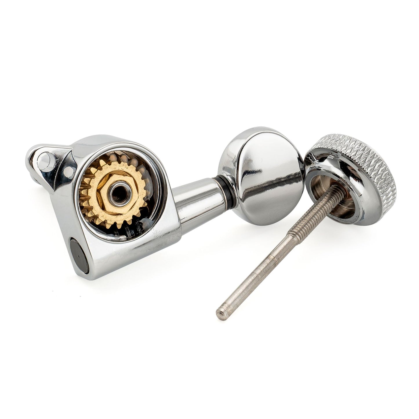 Musiclily Pro Left-Handed 6-in-line 18:1 Ratio Full Sealed Locking Machine Heads Tuners Tuning Pegs Keys with Vintage Oval Button 45 Degree Screw for Strat Tele Style Electric Guitar, Chrome