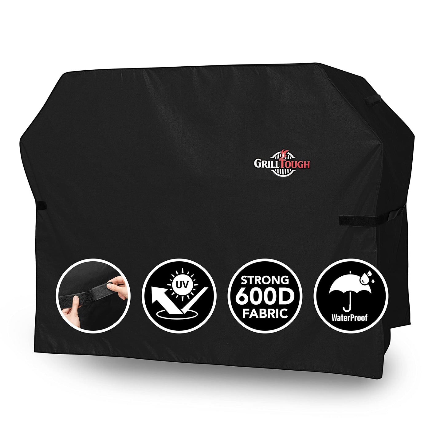 GrillTough Heavy Duty BBQ Grill Cover for Outdoor Grill, 72 Inch – Waterproof, Weather Resistant, UV & Fade Resistant with Fastening Straps – Gas Grill Cover for Weber, Genesis, Charbroil, etc. Black