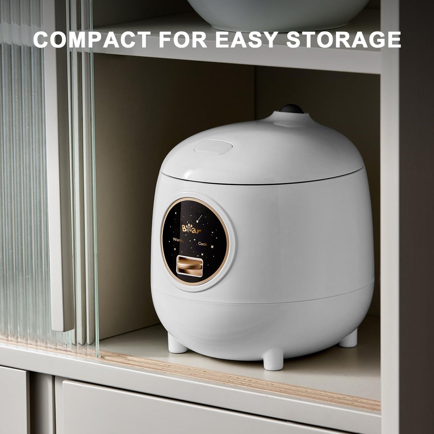 Rice Cooker 2-Cups Uncooked, 1.2L Small Rice Cooker with Non-stick Coating, BPA Free, Portable Mini Rice Cooker, One Button to Cook and Keep Warm Function, White