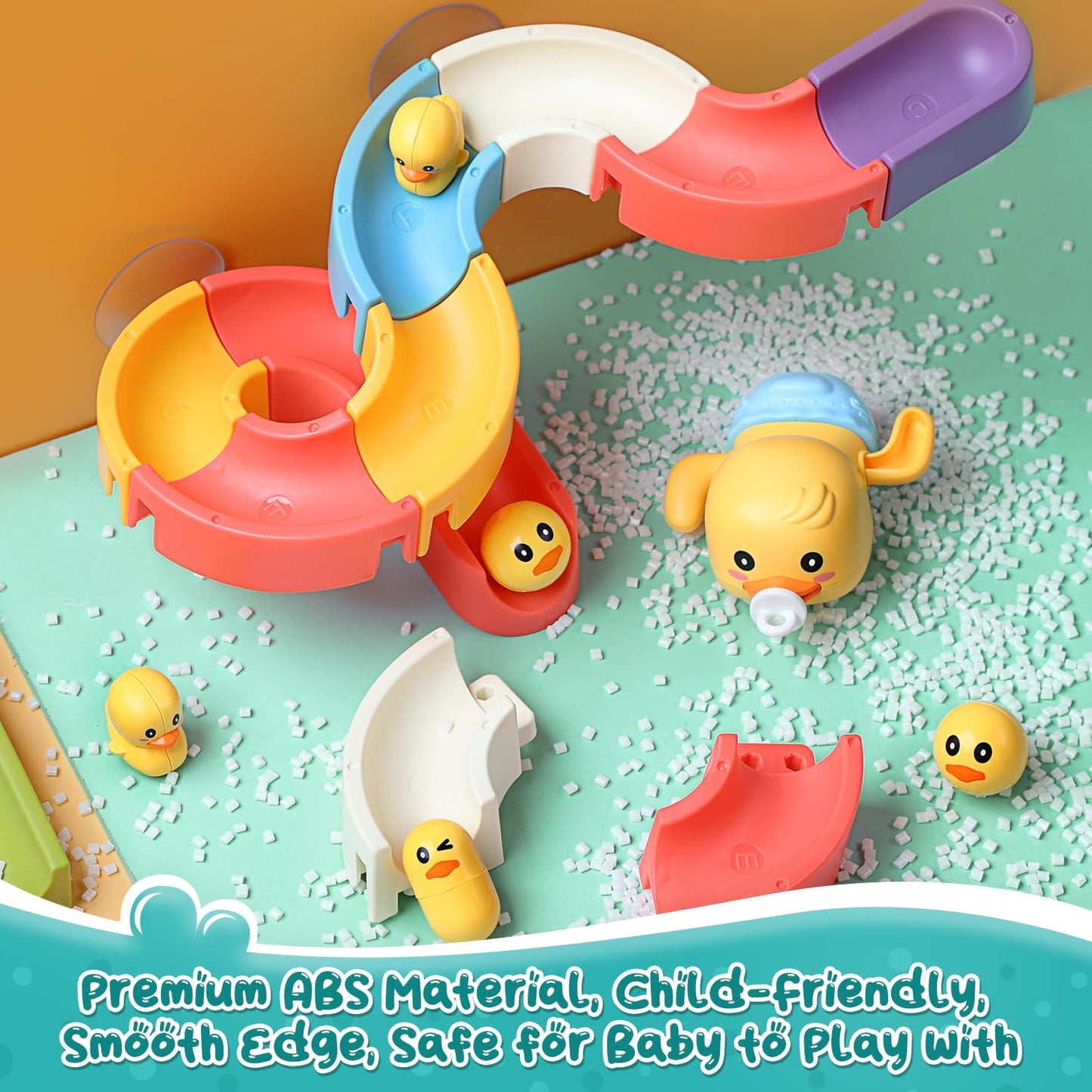 CUTE STONE Baby Bath Toys for Toddlers, Water Slide Building Track W/ Wind-Up Duck, Bathtub Toys for Kids, Water Pool Toys Gift for Boys Girls