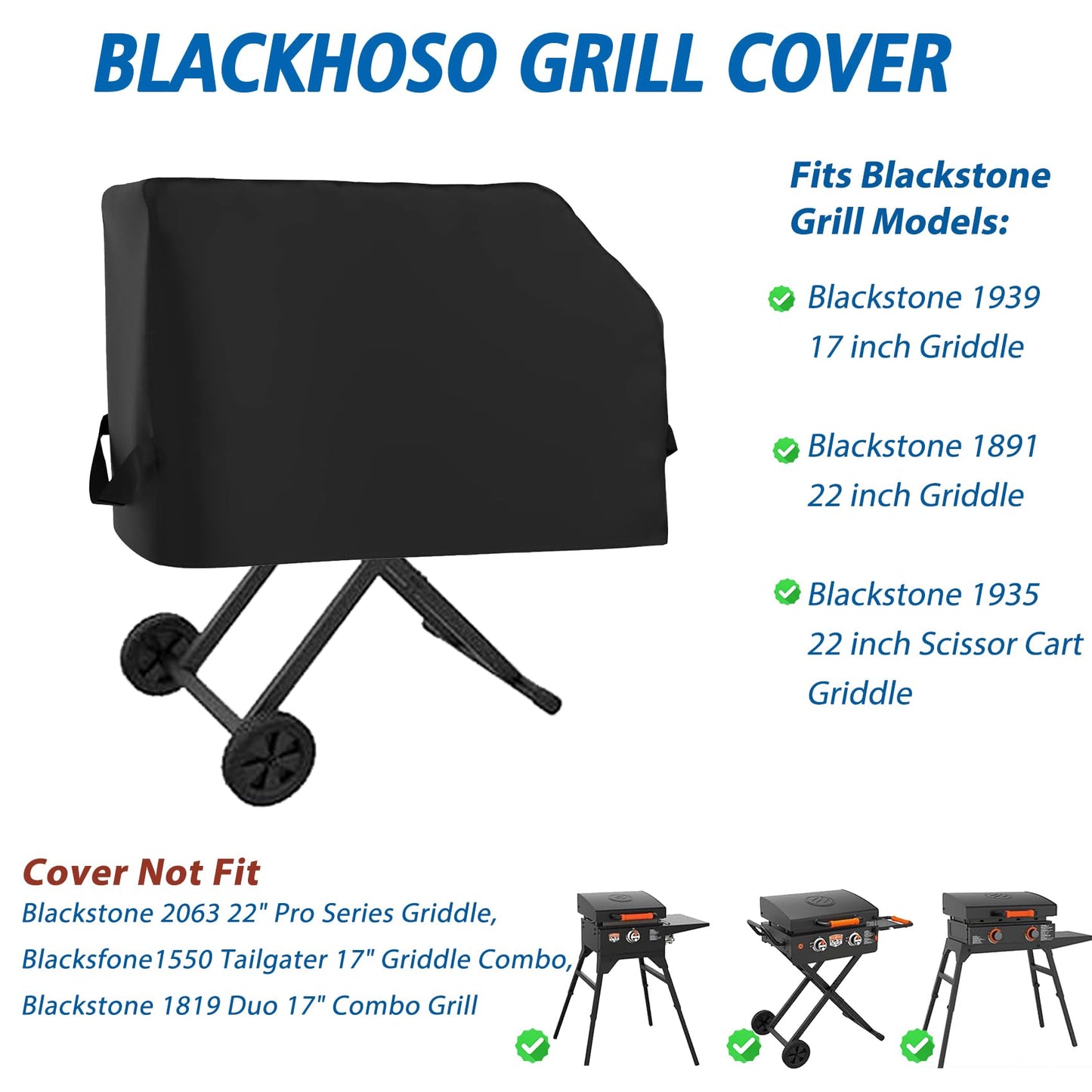 Blackhoso Outdoor Grill Cover for Blackstone 22” Scissor-Leg Griddle with Hood and Stand, Heavy Duty Waterproof