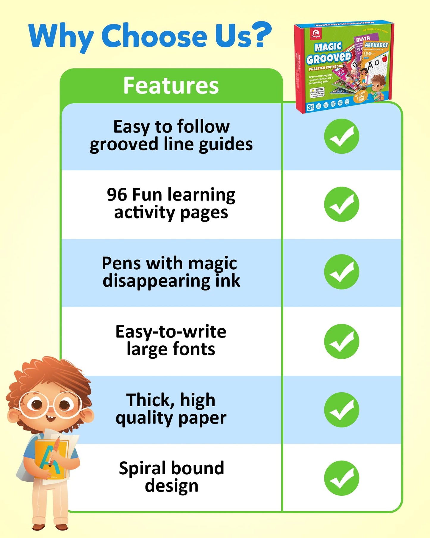 Coogam 6Pcs Magic Grooved Writing Practice for Kids, Grooved Handwriting Copybook with Pens, Learn to Write Number Letter Tracing Workbook for Kids Age 3-8 Preschool Learning Activities