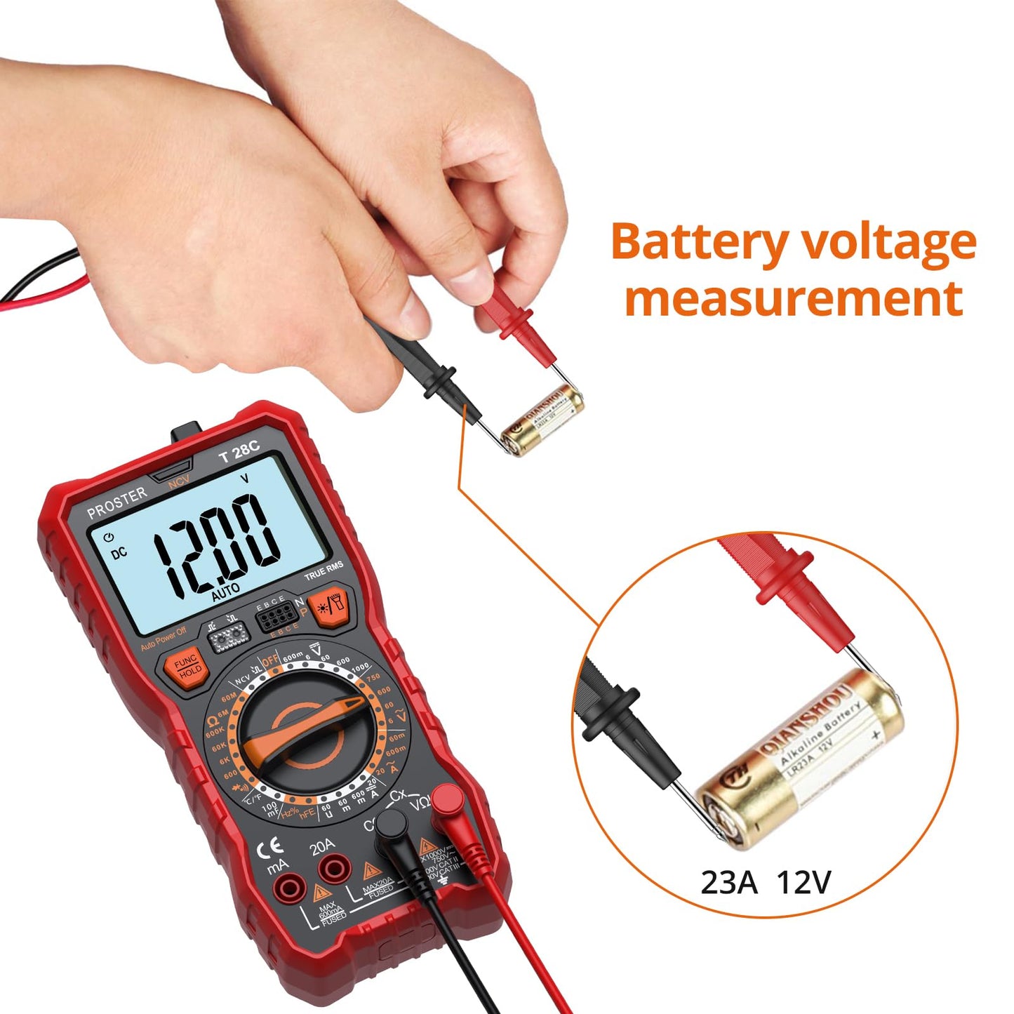 Proster Digital Multimeter 6000 Counts TRMS NCV Detector DC AC Voltage Current Meter Temperature Capacitance Resistance Diode Continuity HFE Tester Manual Multi Testers