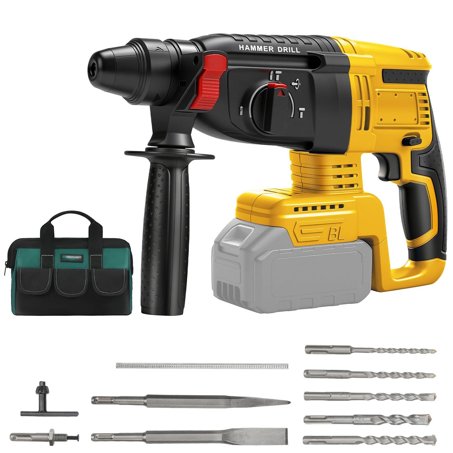 FormiPow SDS-Plus Rotary Hammer Drill for Dewalt 20V Battery, 2.5J Impact Brushless Rotary Hammer, 4 Mode Operation, 360° Rotating Handle, SDS Hammer Drill with 5 Pcs Drill & Chisel Set (No Battery)