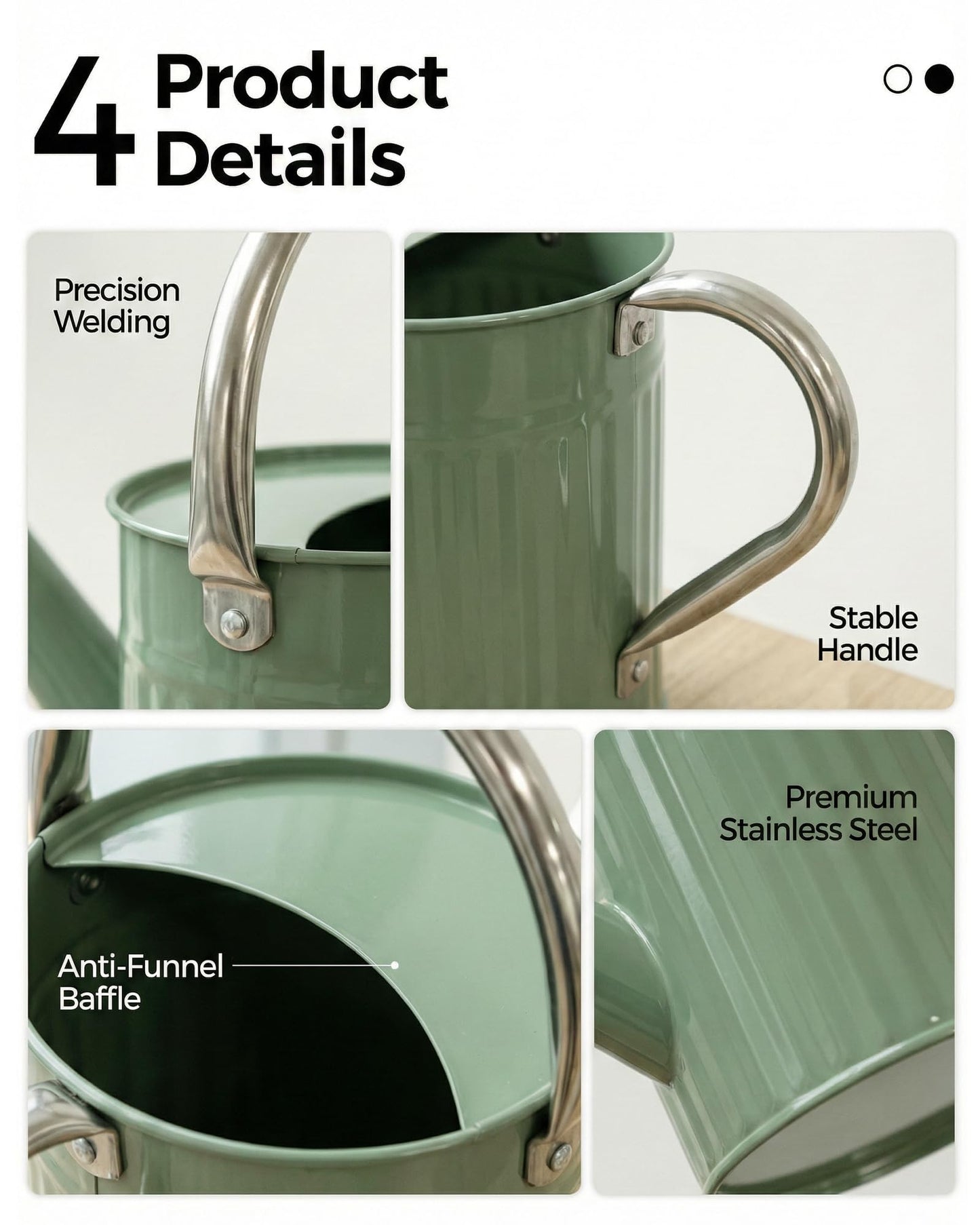 Bamworld Watering Can Indoor Stainless Steel Watering Can Indoor Outdoor Long Spout Water Can for Watering Plants 1/2 Gallon Plant Watering Cans(Creamy-Green)