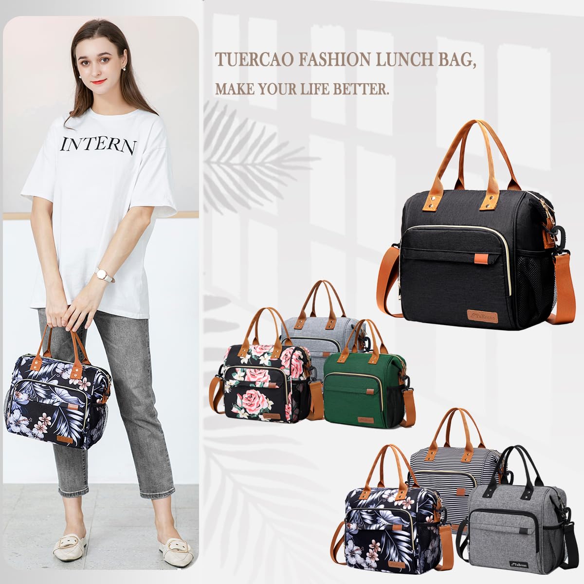 TuErcao Lunch Bags for Women - Boite a Lunch Femme Reusable Adult Sac a Lunch for Work, Hibiscus