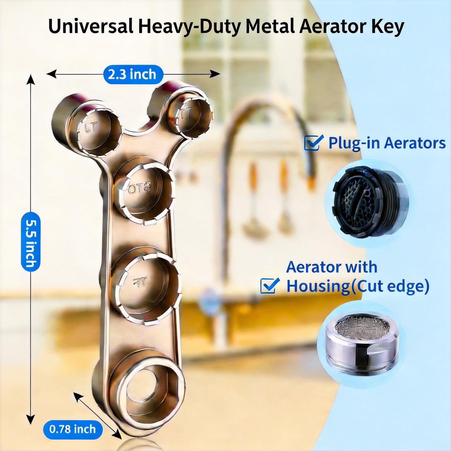 Tylola 11-in-1 Faucet Aerator Removal Tool – Universal Metal Aerator Wrench Key for TT, TJ, JR, STD, TF Recessed Sizes + M18 M20 M22 M24 M28 Threaded Housings – Ergonomic Handle, Rustproof Finish