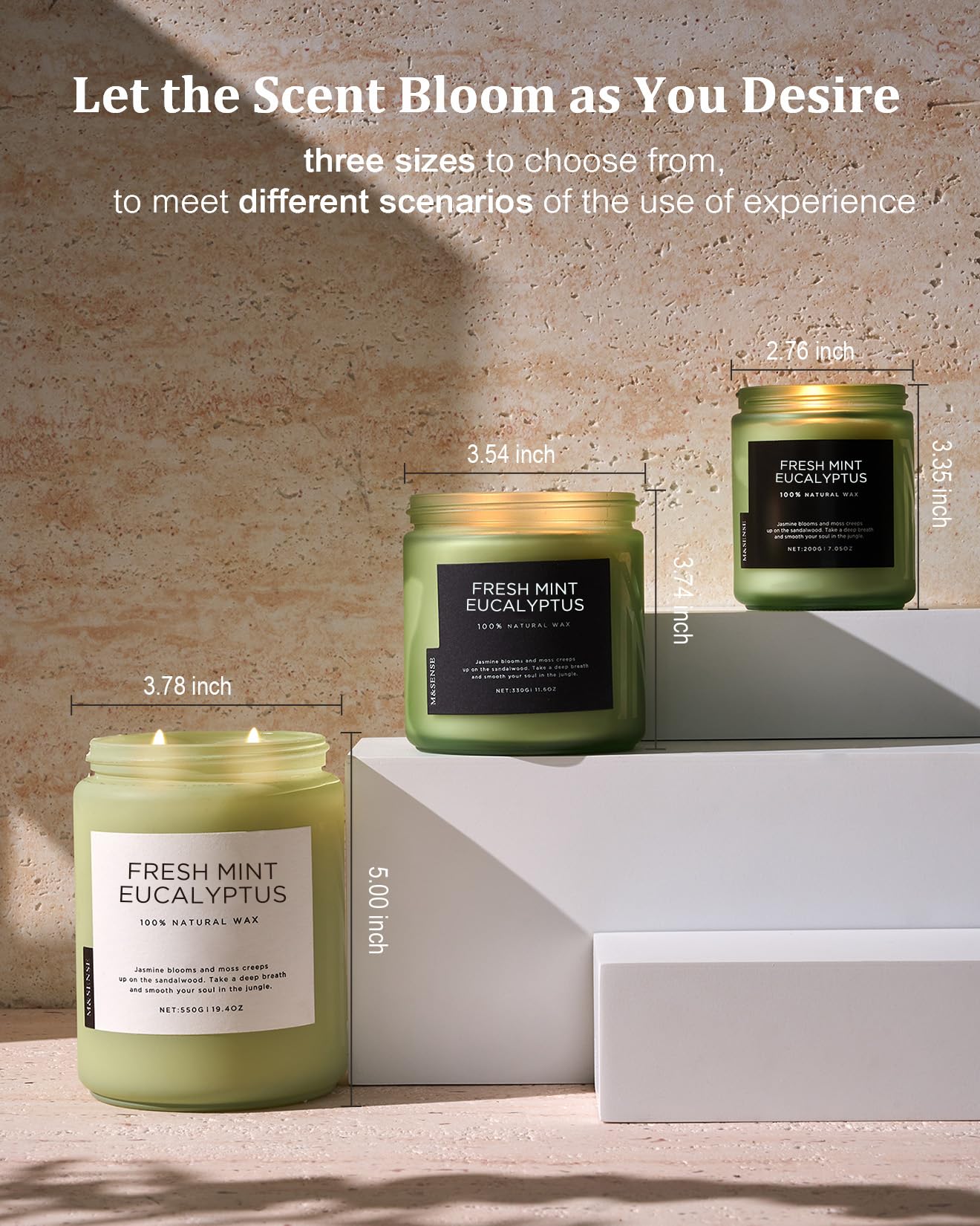 M&SENSE Eucalyptus & Mint Candles for Home Scented, 19.4oz 110 Hours Burn Soy Aromatherapy Candle Gift for Stress Relief, Meditation, Yoga, Relaxing SPA, Natural Jar Candles for Men and Women