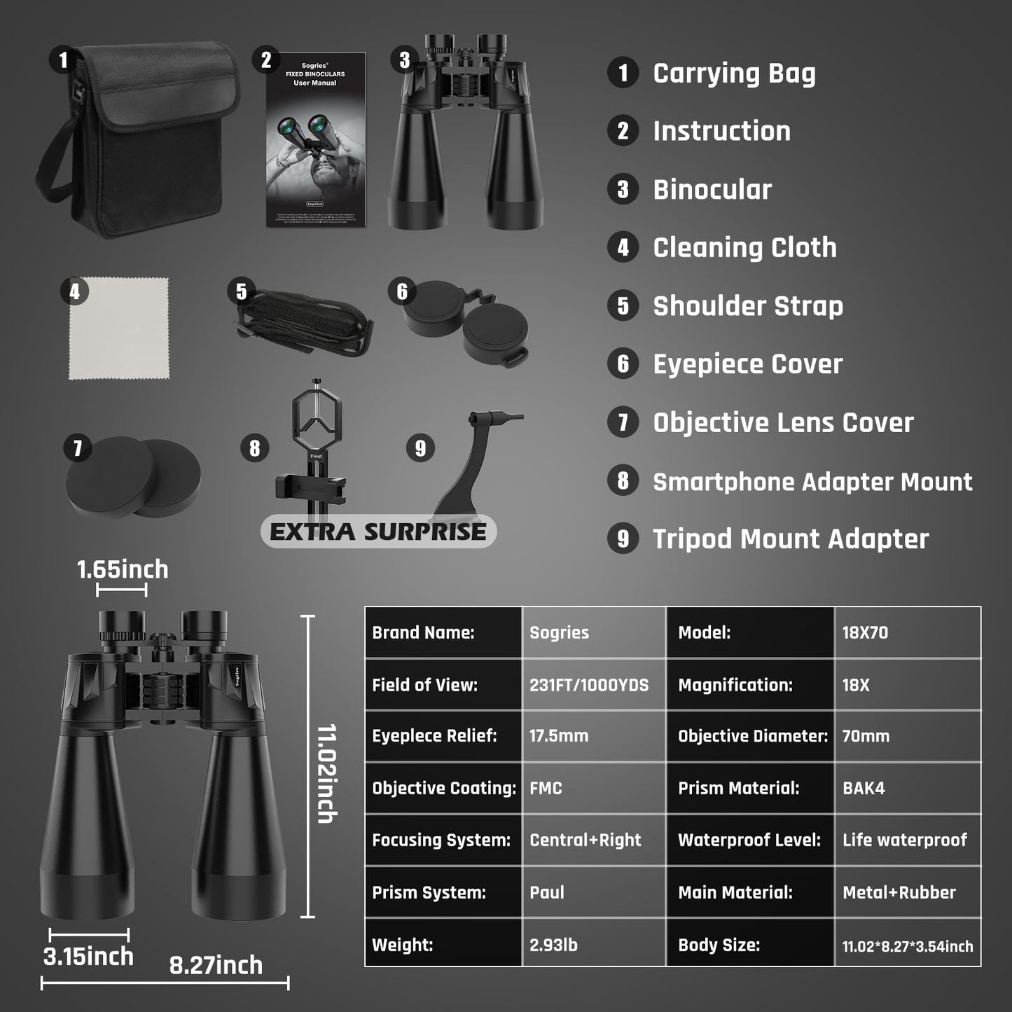 18X70 High Power Binoculars for Adults-Outdoor and Astronomy Binocular,Large Aperture for Long Distance Viewing with Smartphone Adapter Mount and Binocular Tripod Adapter