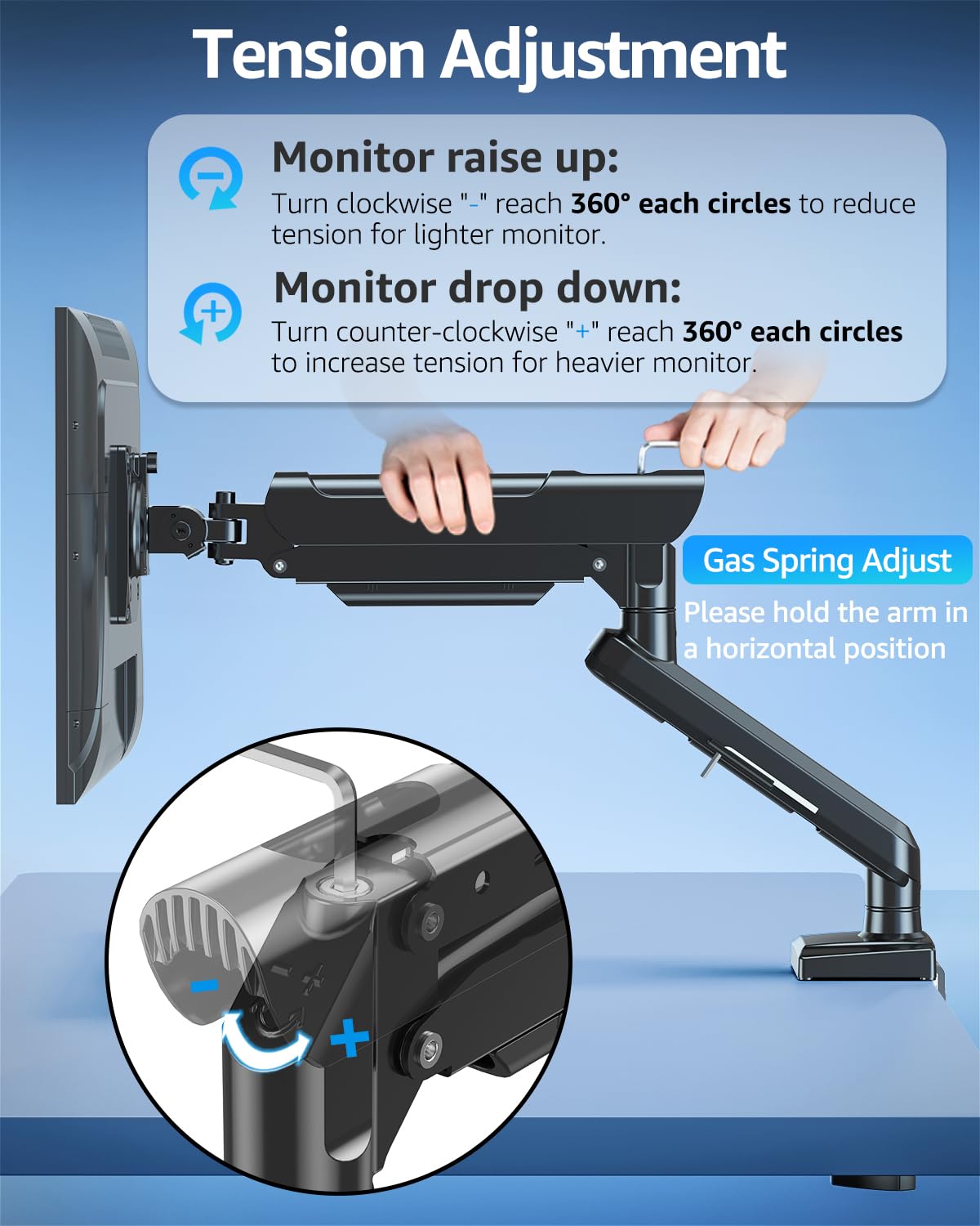 MOUNTUP Single Monitor Mount for 32 27 24 22 inch Screen, Monitor Arm Holds 4.4-22 lbs, Monitor Desk Mount, Gaming & Home Office Use, VESA 75x75mm & 100x100mm, Freelift Pro Black