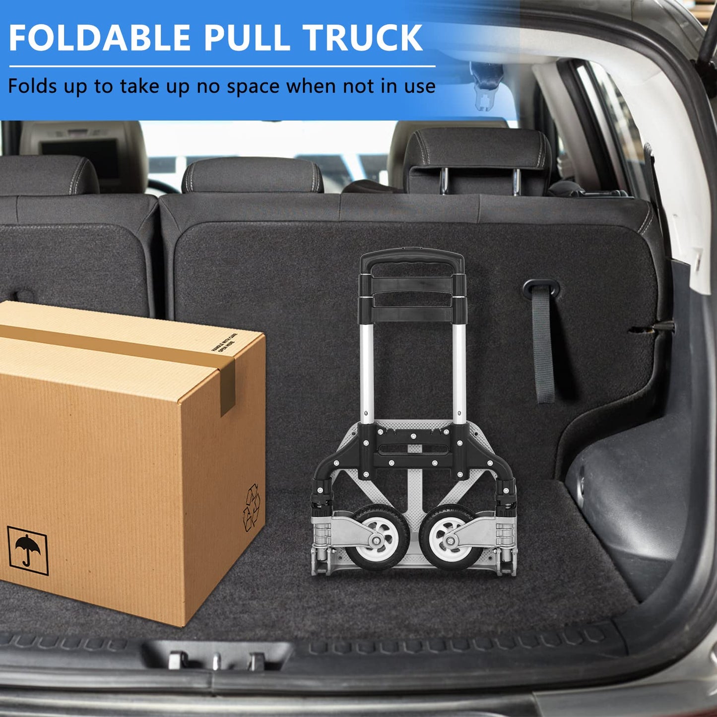 AKOZLIN Hand Truck Folding Portable 180lbs Capacity Aluminum Alloy Plate Luggage Cart Foldable Height Adjustable Hand Cart with 2 Wheels/Fixed Rope for Home, Auto, Office,Travel Use