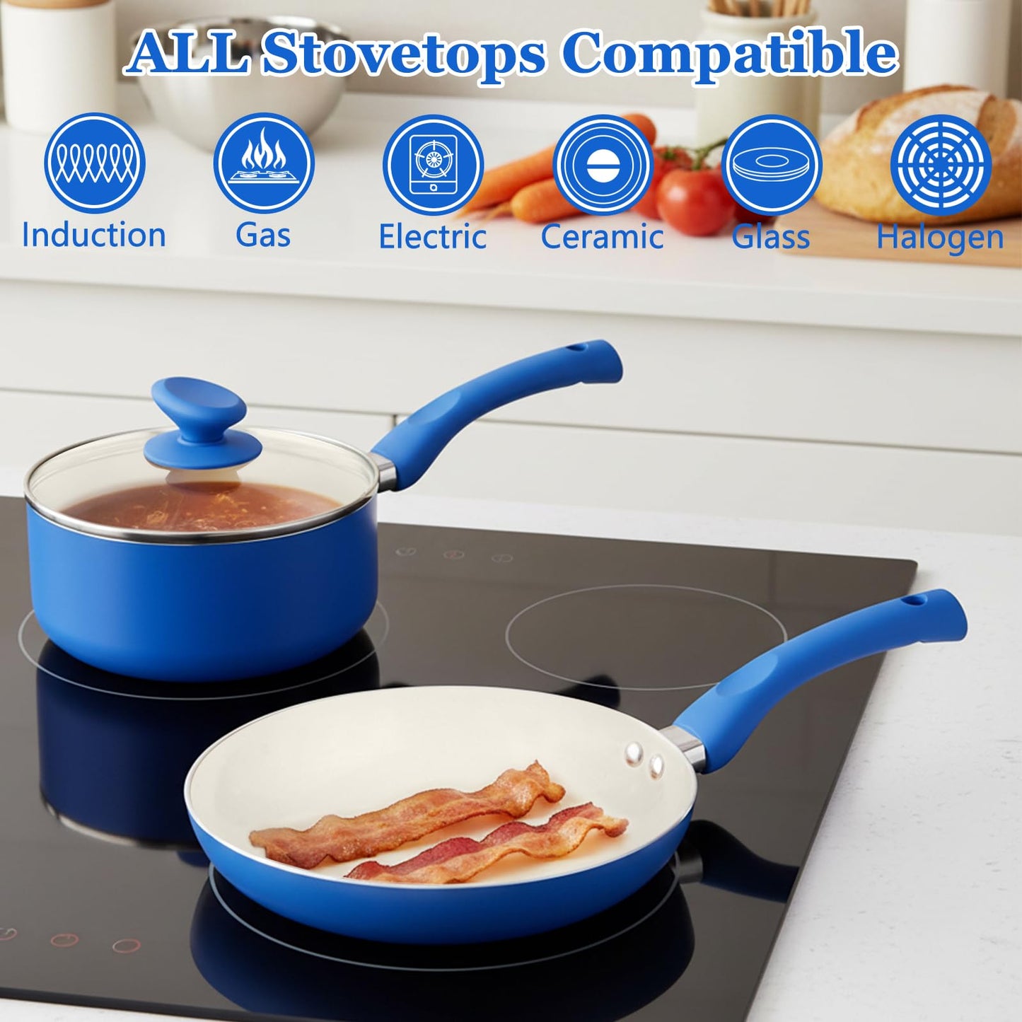 PRAMEDIA 12-Piece Pots and Pans Set Nonstick, Ceramic Cookware Set with Stay-Cool Bakelite Handles, Non-Toxic Induction Cooking Set, Cobalt Blue Kitchen Essentials, PFOA & PTFE Free