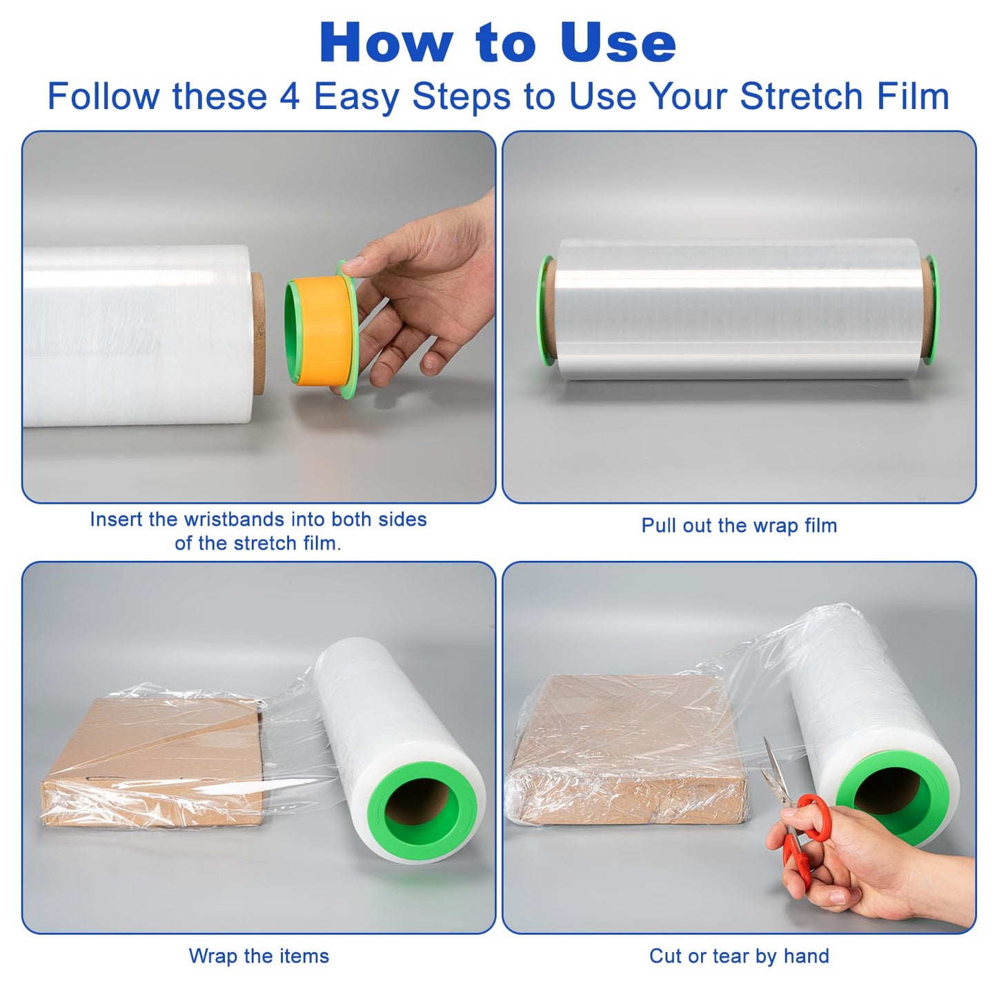 Ealyder Tape 2 Rolls Clear Stretch Wrap 12" x 1000 FT x 80 Gauge, Industrial Heavy Duty Stretch Wrap Shrink Film, Durable Self-Adhering for Packing, Moving, Pallet, Included Wrap Holder