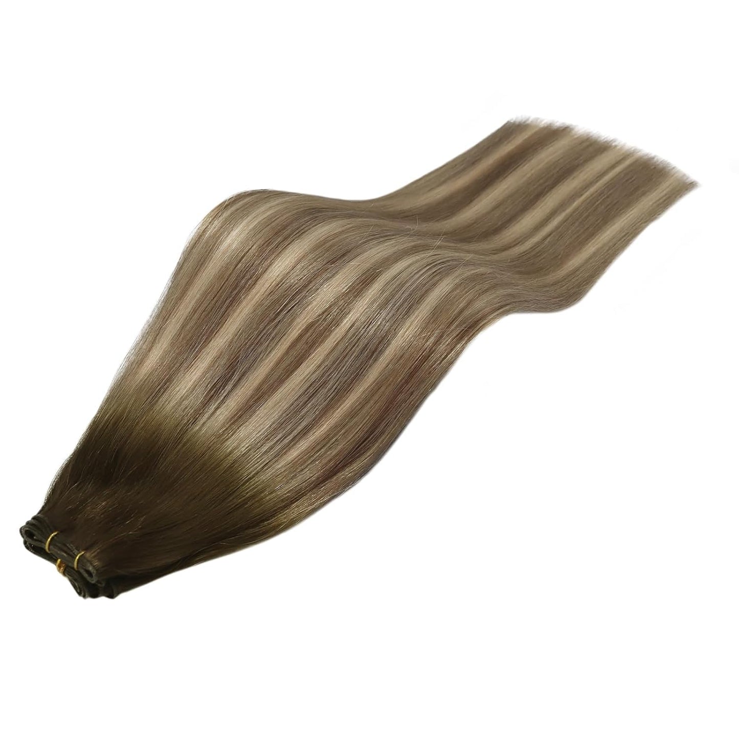 Full Shine Weft Hair Extensions Human Hair Single Genius Weft Sew in Extensions 50G Brown and Blonde Balayage Hair Extensions 18 Inch Silky Straight Human Hair Weft Extensions