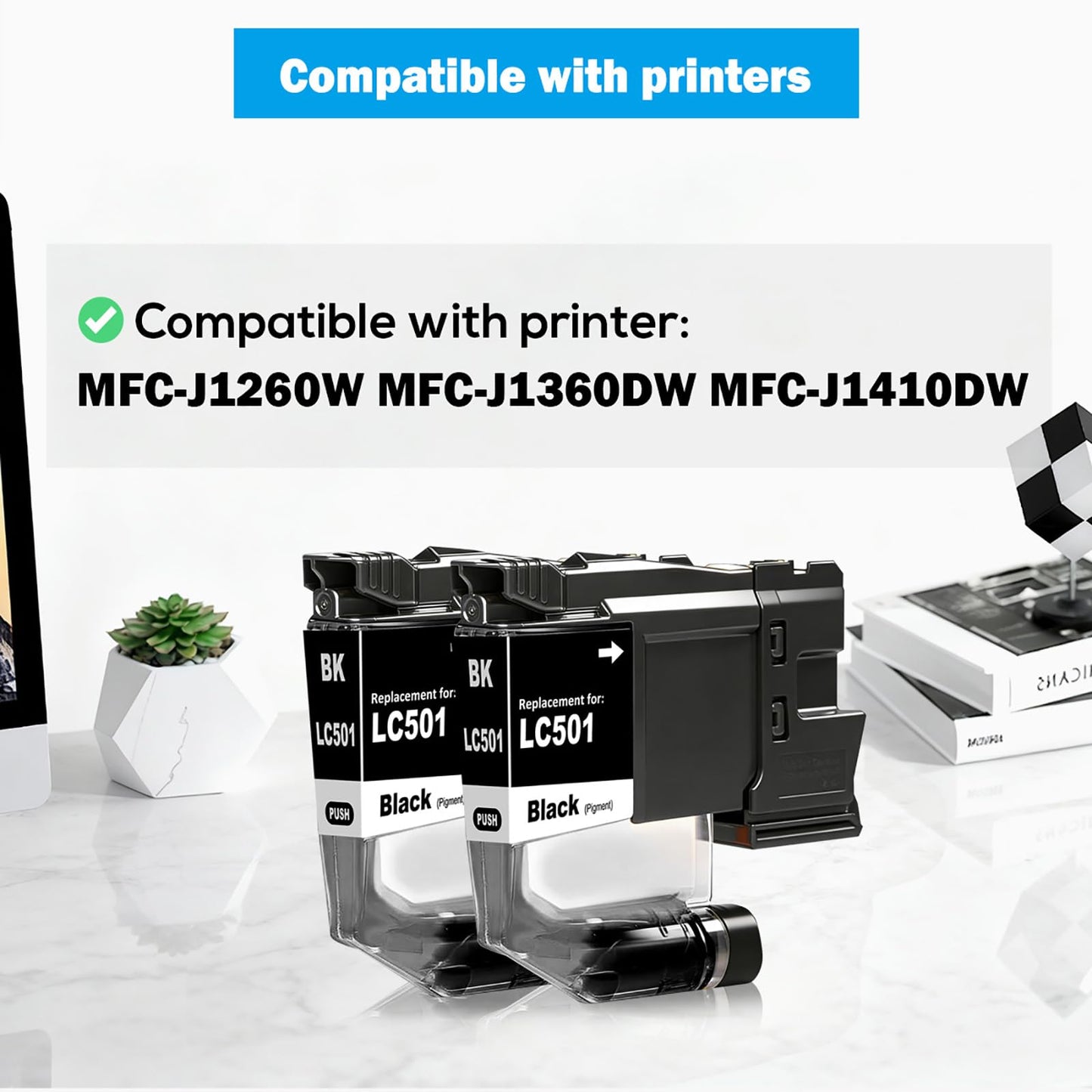 TONTINTA LC501 LC501BK Compatible Ink Cartridges Standard Capacity 250 Pages 2 Blacks for MFC-J1260W MFC-J1360DW MFC-J1410DW Printers