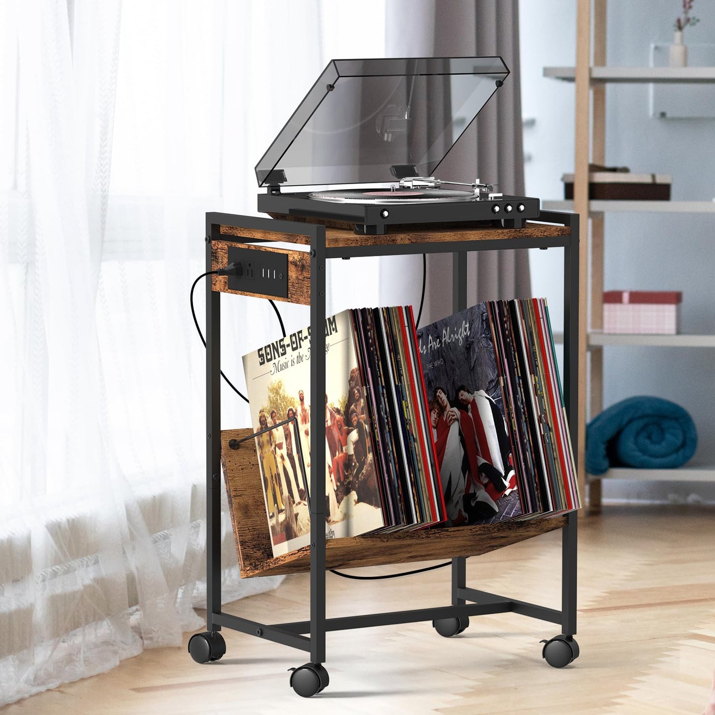 Printer Stand 2-Tier Printer Cart with Storage Shelves Printer Table with Charging Station Rolling Printer Shelf on Wheels Industrial Printer Holder Stand End Table Side Table for Home Office, Brown