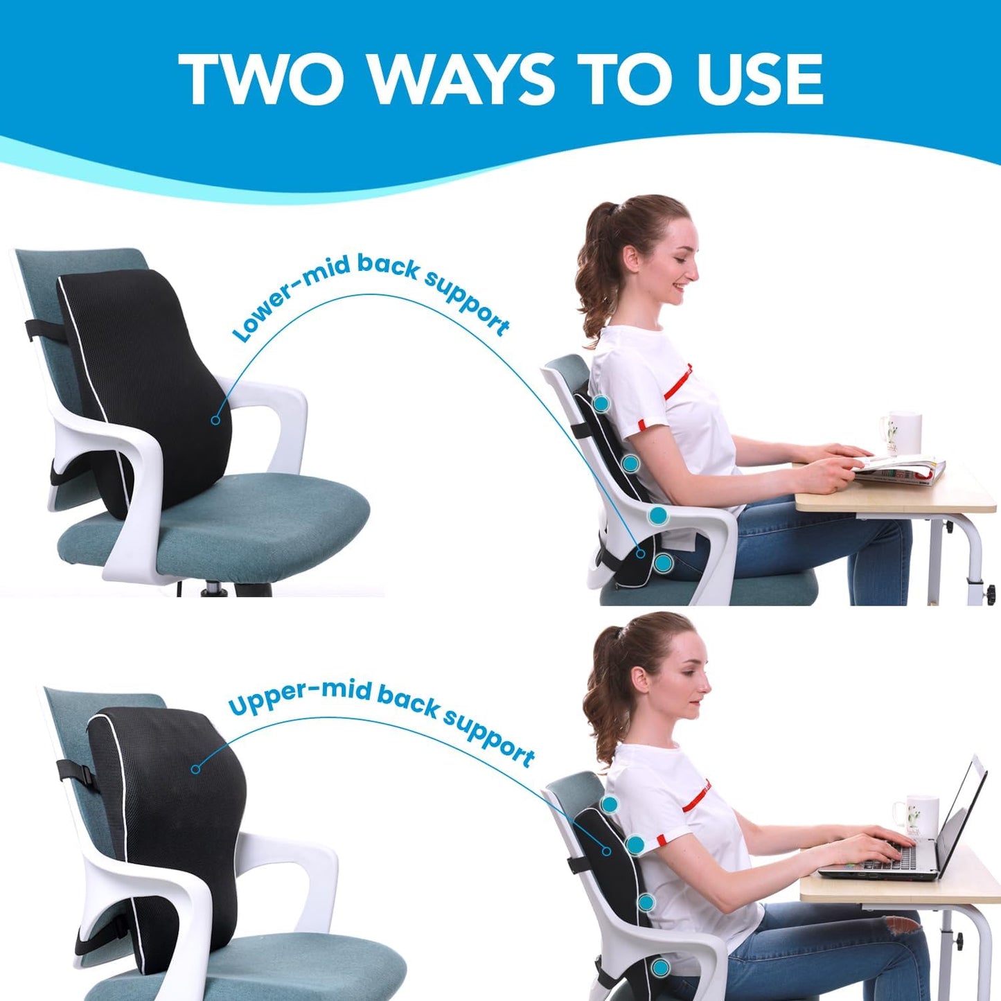 NXTMART Support Pillow for Office Chair,Office Home, College Dorm Room Essentials,Back Support Pillow for Car, Chair Cushions,Back Pain Relief Improve Posture,Mesh Cover Double Adjustable Straps