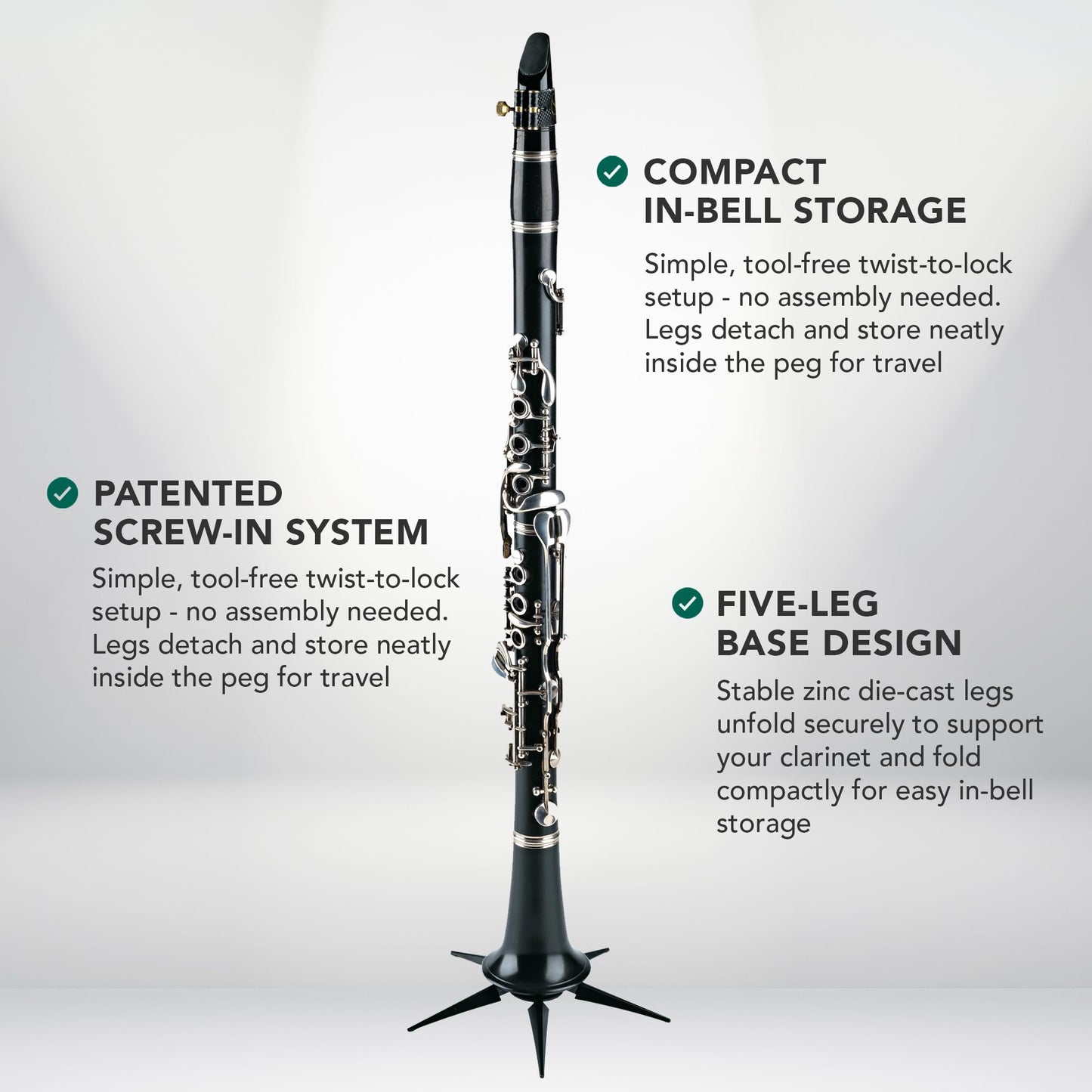 K&M Stands 15228 A & B Clarinet Stand - 5 Detachable Legs - Black