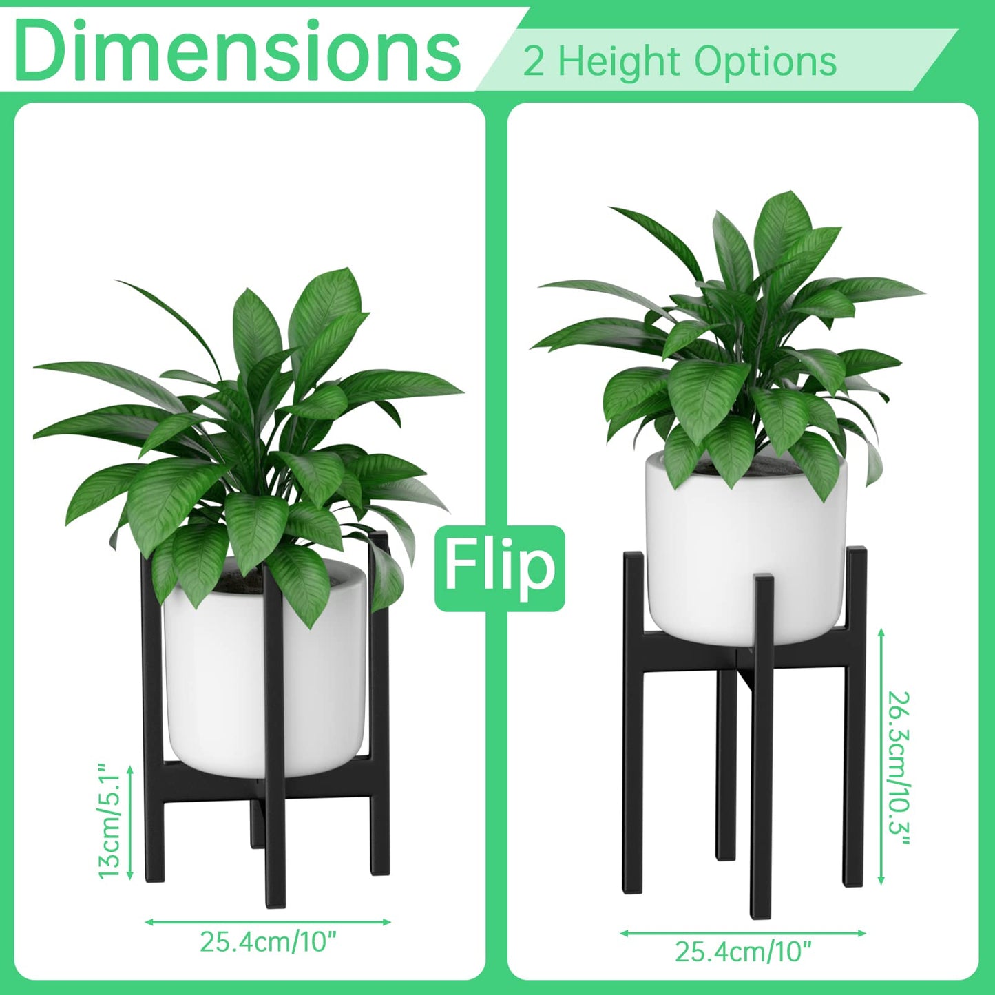 Plant Stand, ZMTECH 2 Pack Mid Century Metal Plant Holder (Pot Not Included) Corner Indoor Outdoor Tall Black Flower Pot Holder, Fits 10 inch