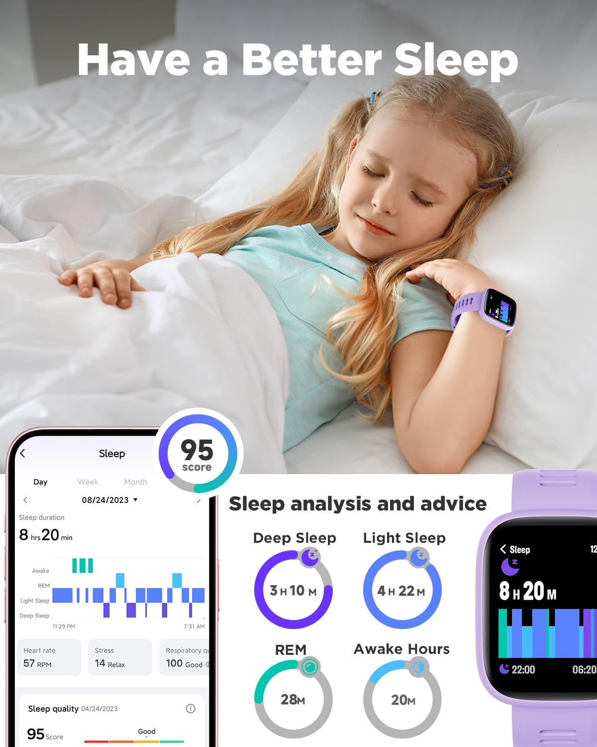 BIGGERFIVE Smart Watch for Kids, 1.8" Fitness Tracker Watch Pedometer, Heart Rate, IP68 Waterproof, Sleep Monitor, Calorie Step Counter, 5 Puzzle Games with/Without APP for Girls Teens 5-16