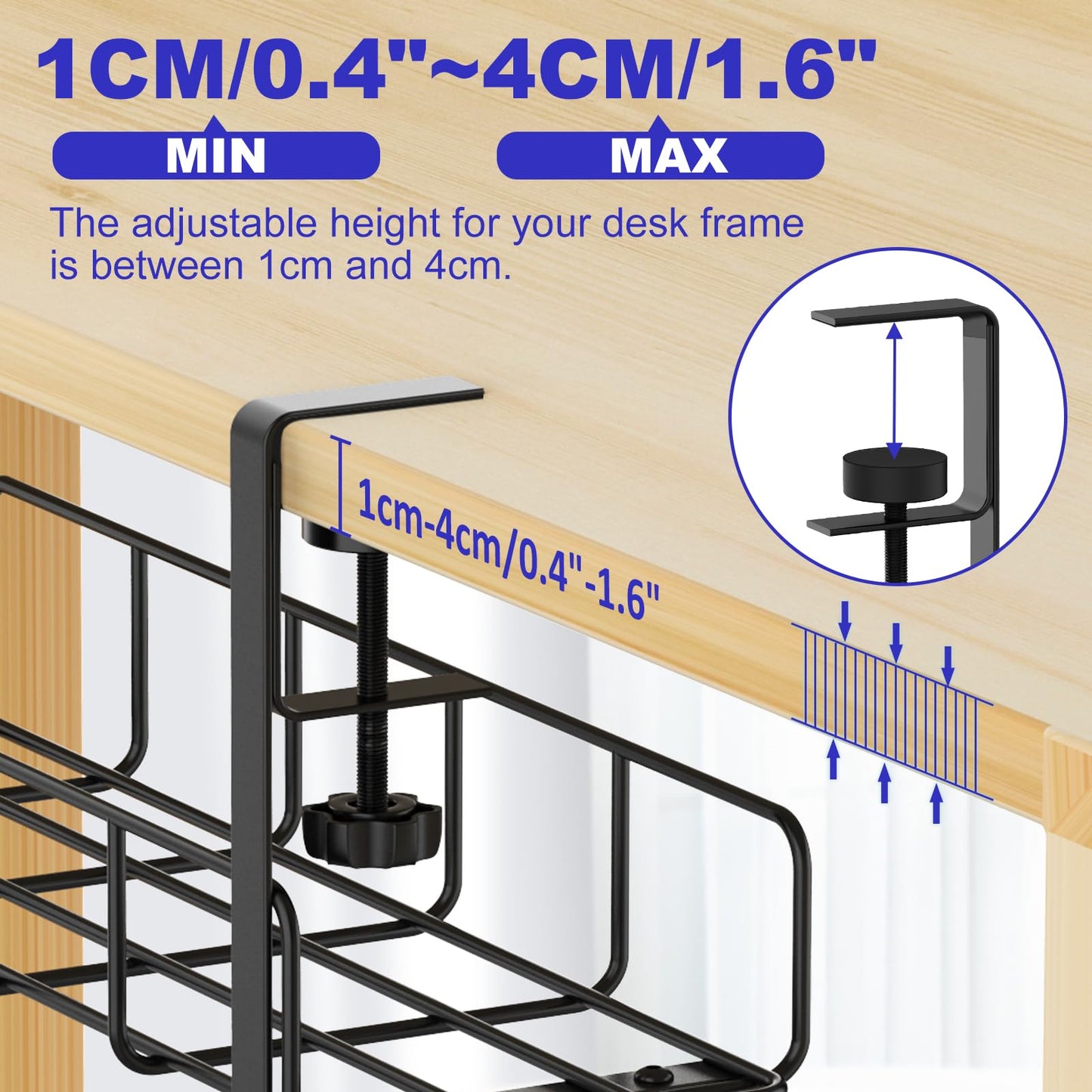 REFLYING Under Desk Cable Management Tray Metal Wire Cable Tray for Cable and Cable Management, Black, 2 Packs