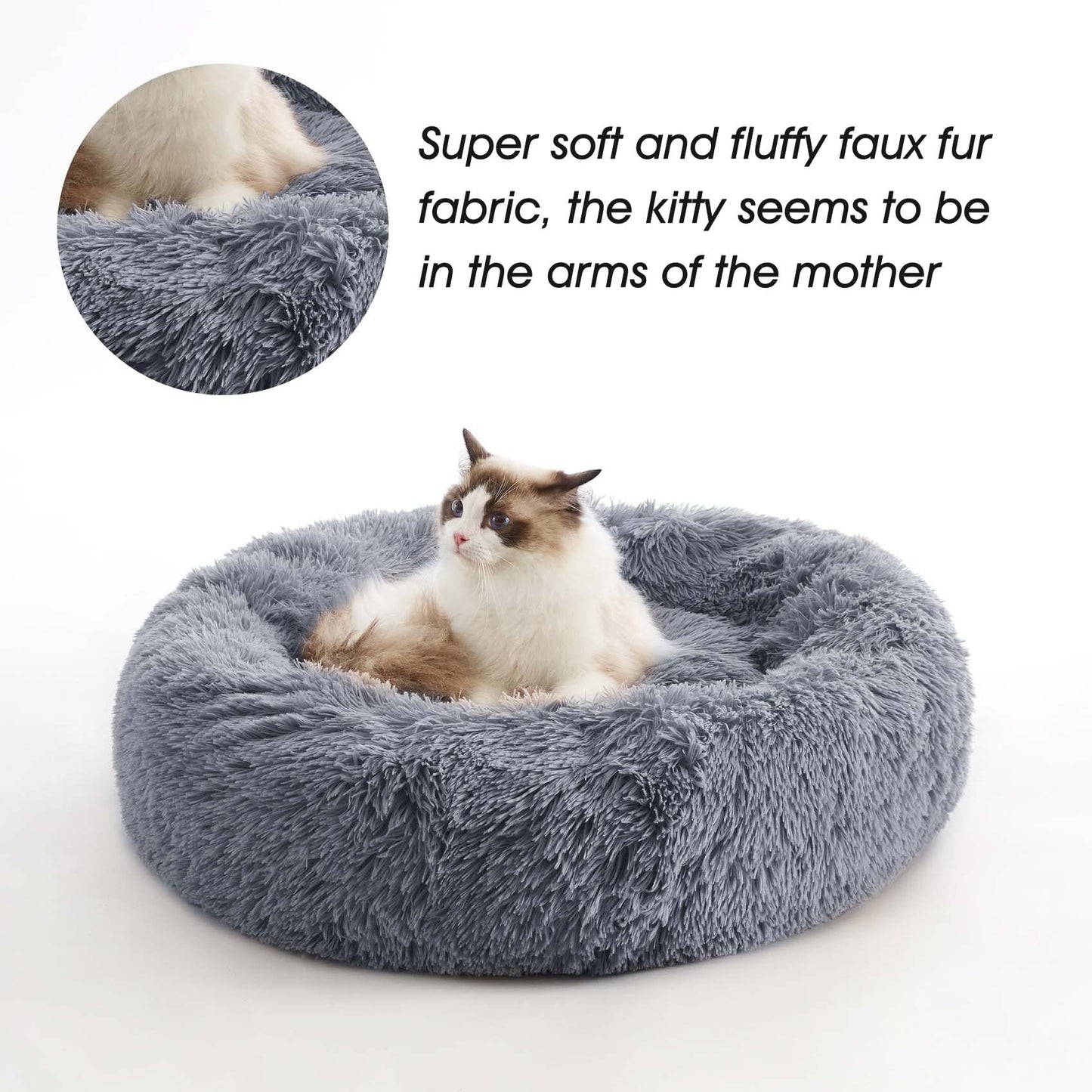 Calming Dog Bed & Cat Bed, Anti-Anxiety Donut Dog Cuddler Bed, Warming Cozy Soft Dog Round Bed, Fluffy Faux Fur Plush Dog Cat Cushion Bed for Small Medium Dogs and Cats (20"/24"/27"/30")