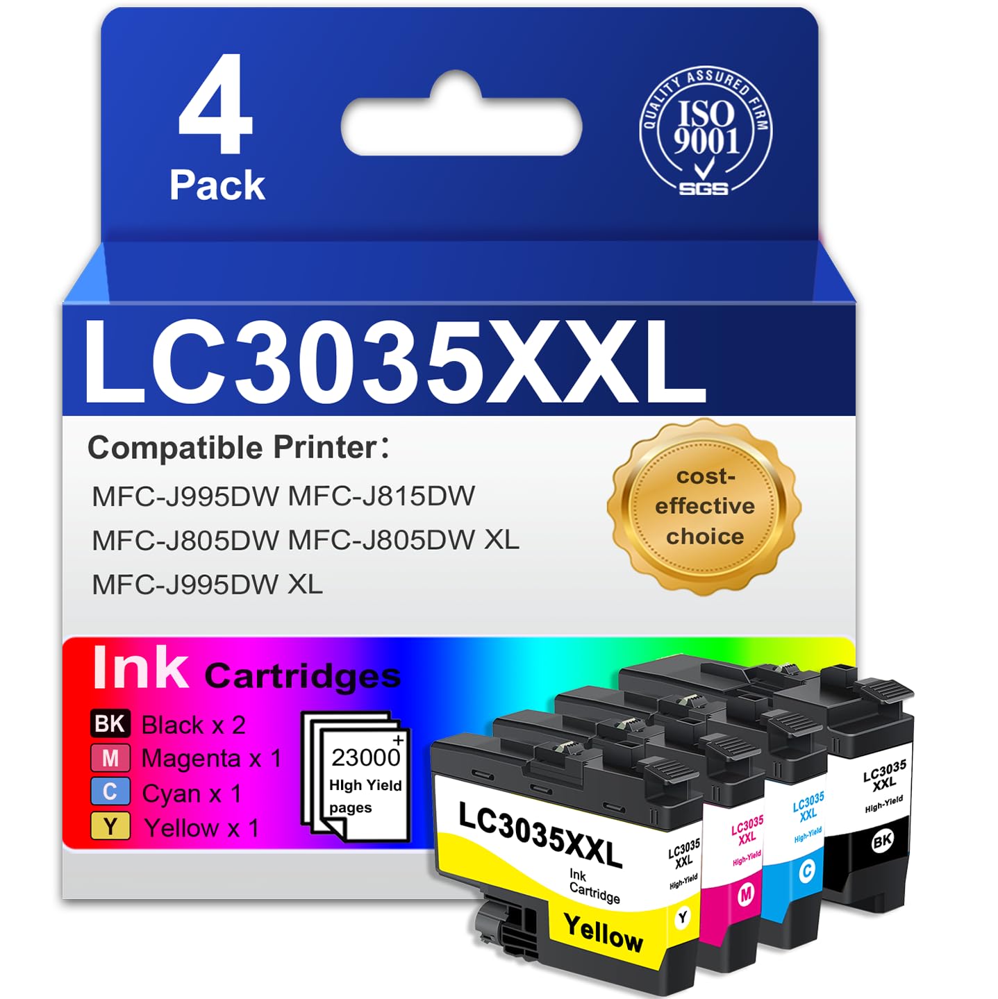 LC3035XXL LC3035 Ink Cartridges Super High Yield (4-Pack, BK/C/M/Y) Compatible Ink Cartridges Replacement for Brother LC3035 XXL LC3033XXL LC3033 with MFC-J995DW MFC-J815DW MFC-J805DW Printer