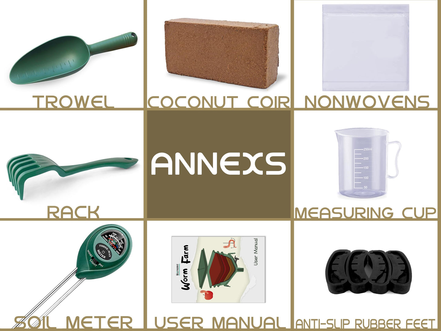 Blütezeit 5-Tray Worm Compost Bin, 53QT Outdoor & Indoor Worm Composter with Worm Farm Starter Kits for Home & Kitchen Recycling Food Waste (Gold)