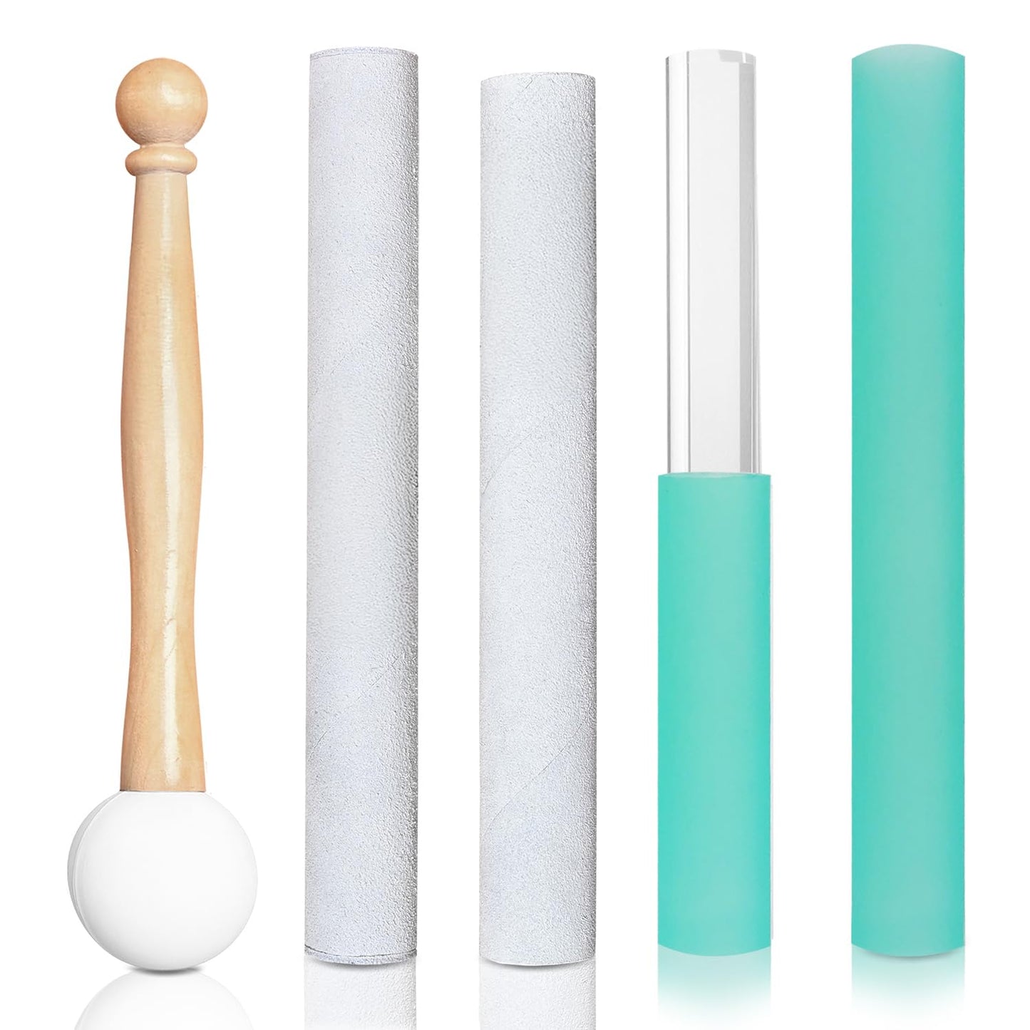 UPCEED 5 Pcs Singing Bowl Mallet Set, Rubber Mallet with Wooden Handle, Acrylic Silicone Rubber Mallet Striker, Handmade Thick Suede Sheepskin Striker for Playing Quartz Crystal Singing Bowls(Green)