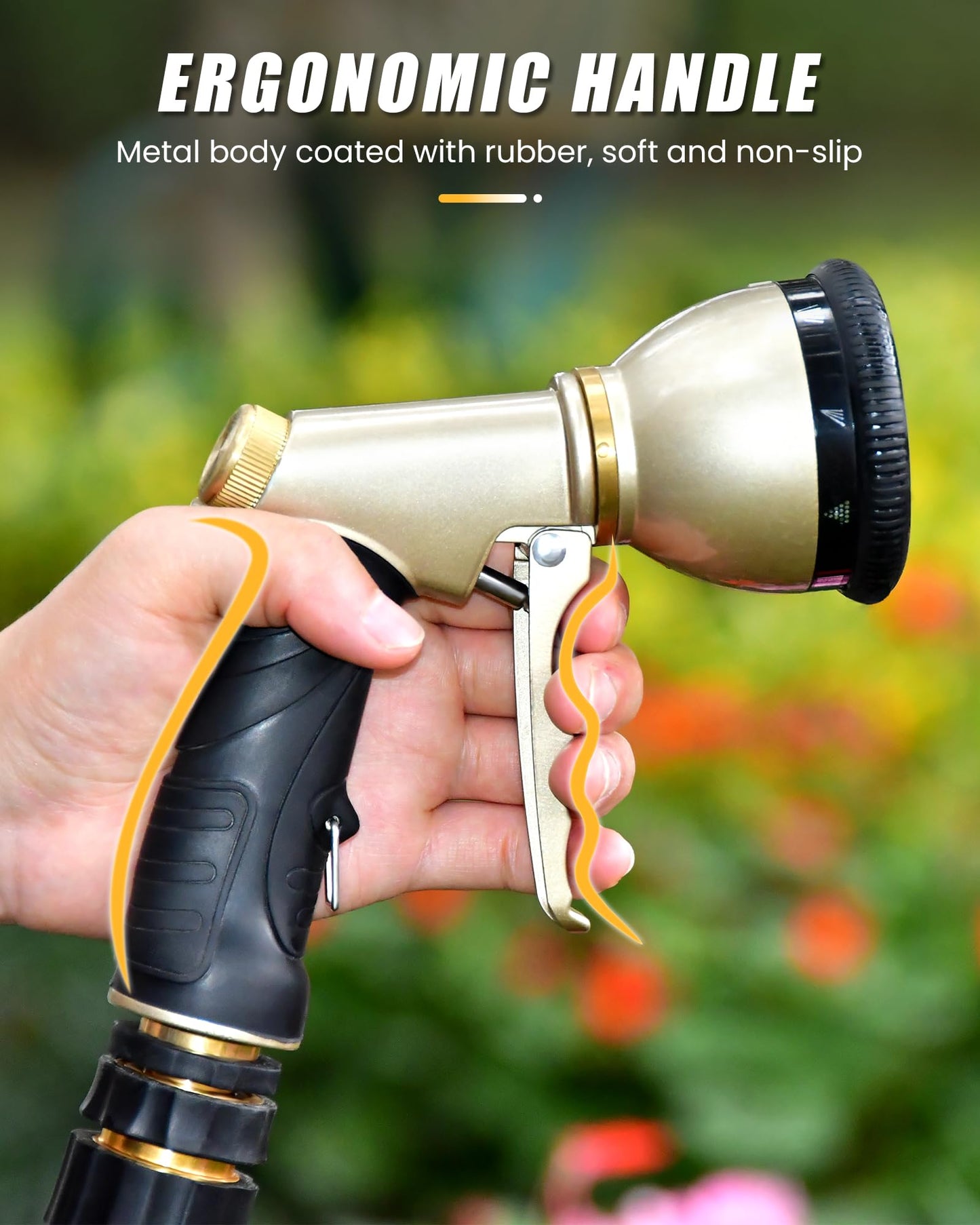 RAINPOINT Garden Hose Nozzle, 9 Spray Patterns Hose Sprayer Nozzle, Heavy Duty Metal Water Hose Nozzle, Adjustable Hand Sprayer, Watering Plants and Lawn, Pet Showering,Gray