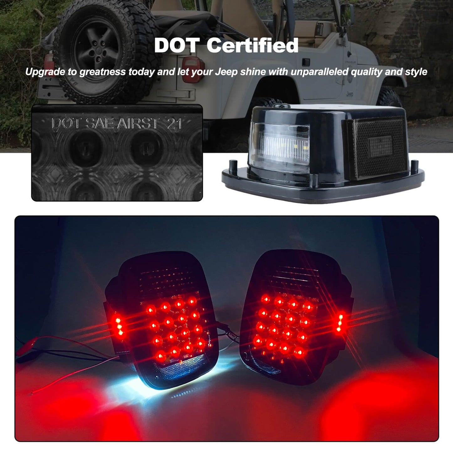 Smoked Square Rear Combination Tail Lights Lamps Assembly Replacement for 1979-2006 Wrangler TJ YJ CJ5 CJ7 with Passenger and Driver Side Marker Stop Turn Signal Brake Lights DOT Certified, 2Pcs