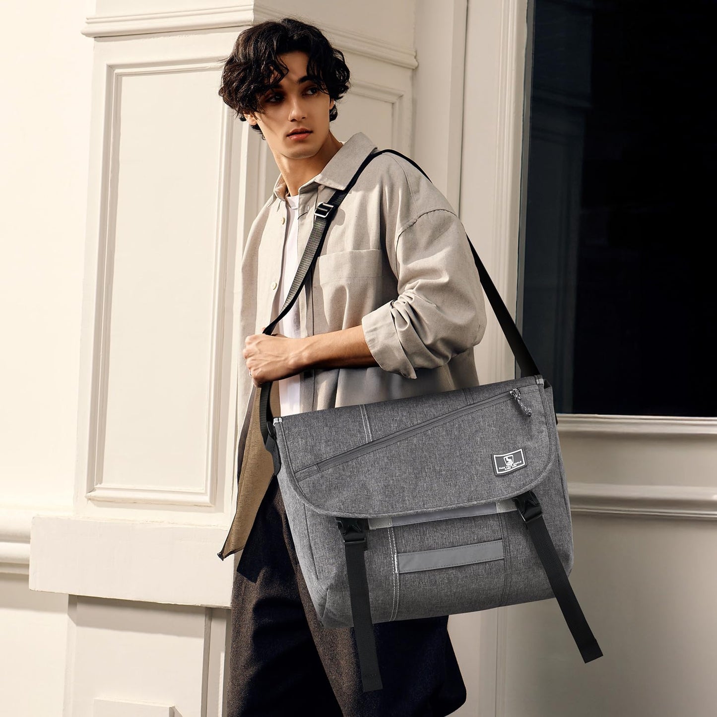 OIWAS Canvas Messenger Bag Pack - Leisure 15 Inch Laptop Shoulder Satchel Briefcase Backpack for Men Women Teens (Gray)