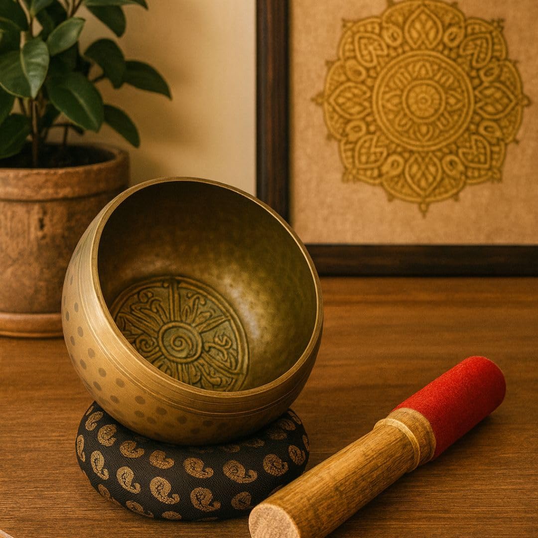 Tibetan Singing Bowl Set - Meditation Sound Bowl | Spiritual Gift for Women and Men Handmade Yoga Accessories (4" Hammered)