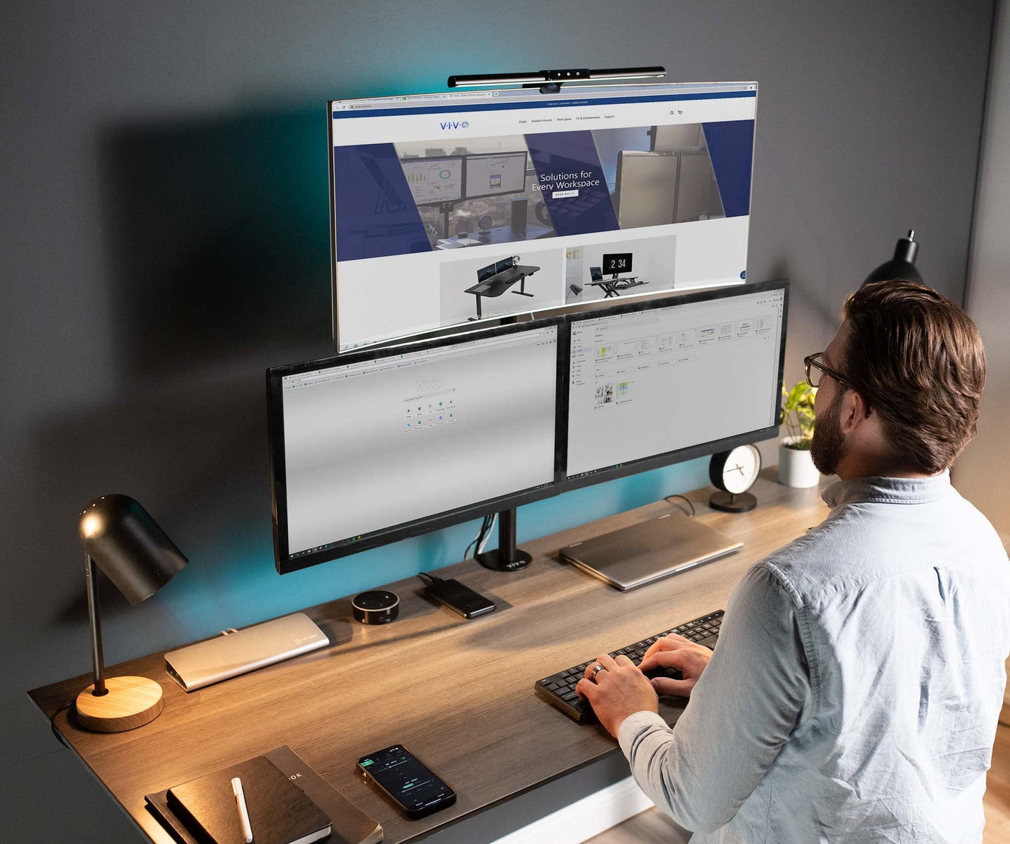 VIVO Triple LCD Monitor Desk Mount Stand Heavy Duty and Fully Adjustable, 3 Screens up to 30 inches STAND-V003T