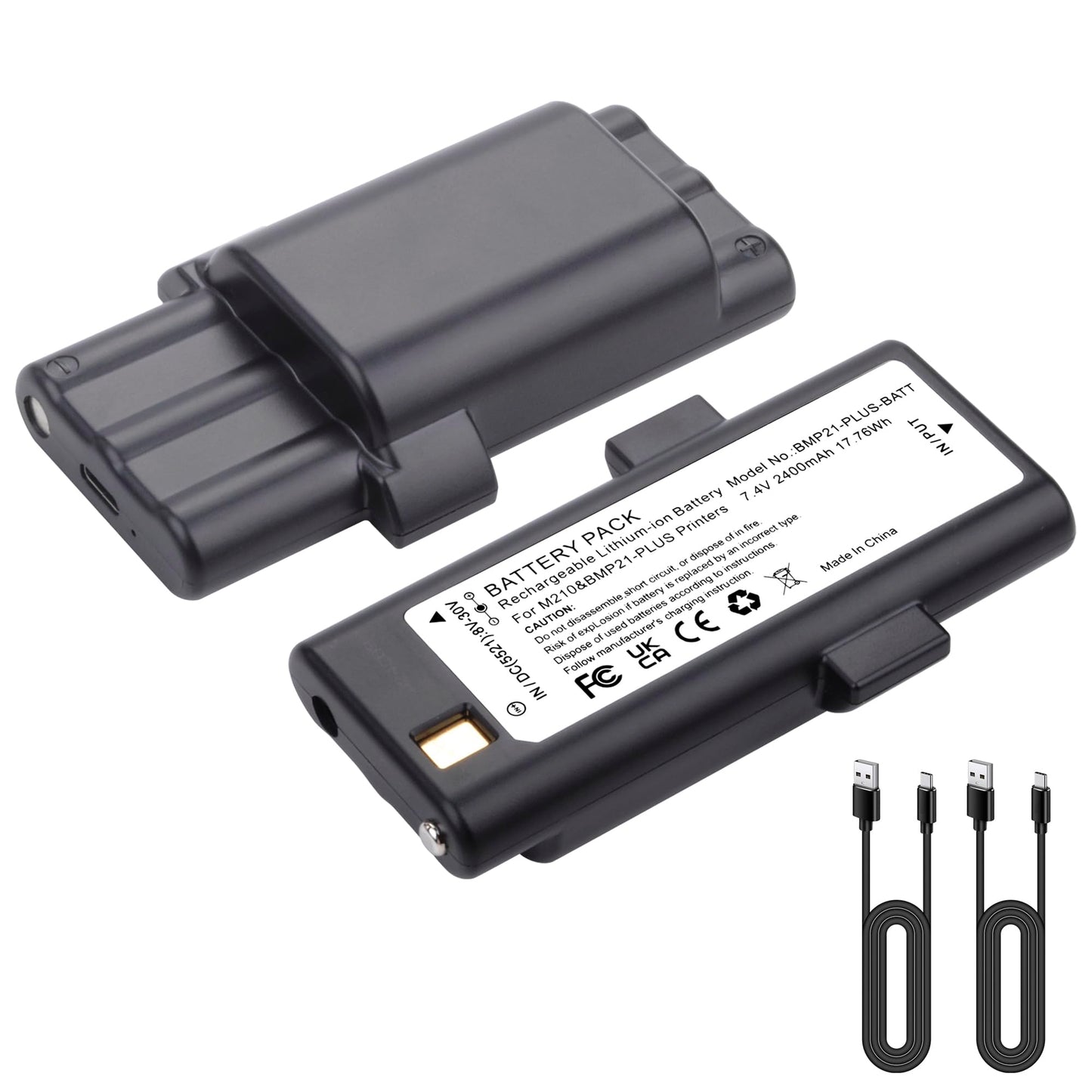 DFTIM 2-Pack Battery Replacement Compatible for Brady Portable M210, M210-LAB, BMP21-LAB and BMP21-PLUS BMP21-PLUS-BATT G6120161 Label Printer, Upgrade 7.4V 2400 mAh/17.76 Wh with USB Type-C Charging