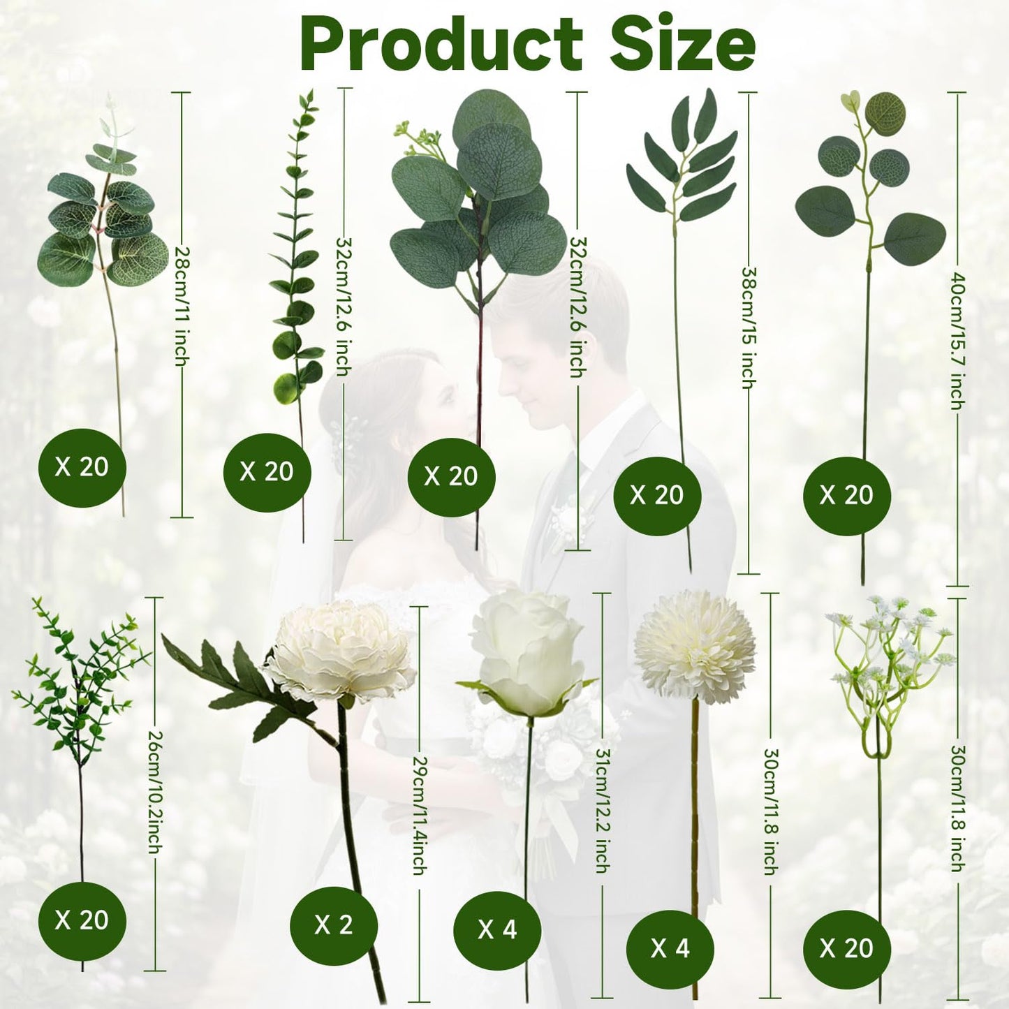150 Pcs 10 Kinds Artificial Greenery Stems Bulk with Flowers Fake Eucalyptus Leaves Stems Bundle Faux Greenery Plant Branches for Floral Wedding Arrangement Home Decor Vase Bouquets