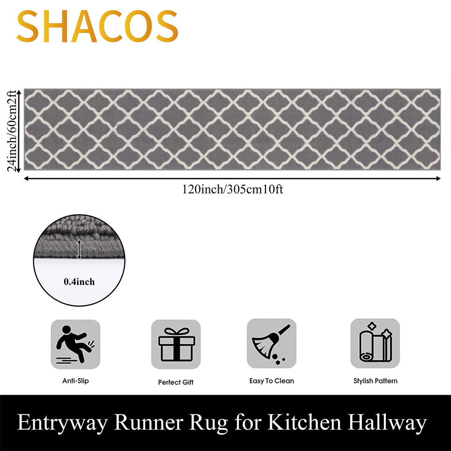 SHACOS Hallway Runner Rug 2'x10' Washable Long Runner Rug Non Slip Water Absorbent Entryway Rug Runner Indoor Entrance Floor Mat for Kitchen Laundry Room, Light Gray