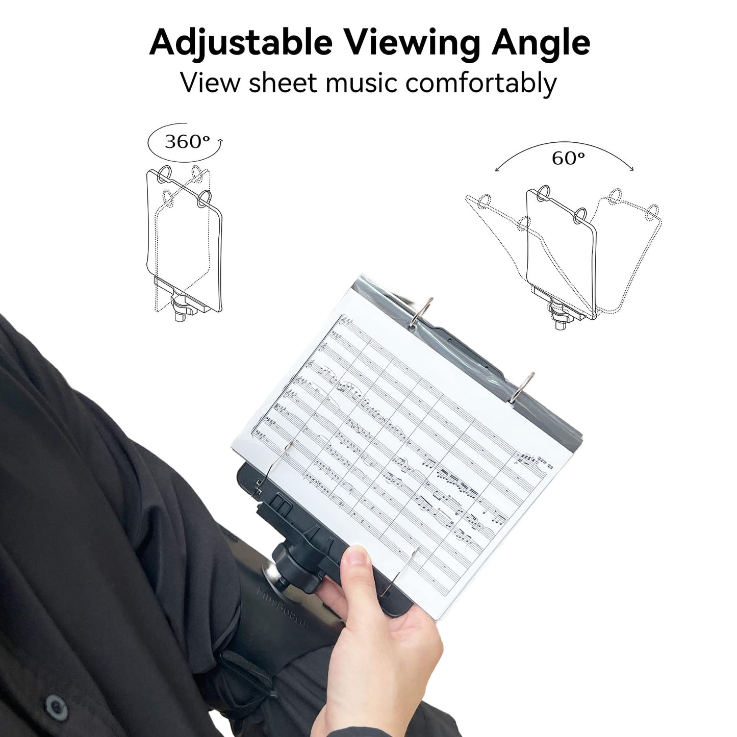MusBoard Flute Lyre MB-FP10 v2, Adjustable Marching Band Lyre for Flute and Piccolo with Flip Folder, Includes 10 Pieces Double-Sided Folio Pages (Reinforced Version)