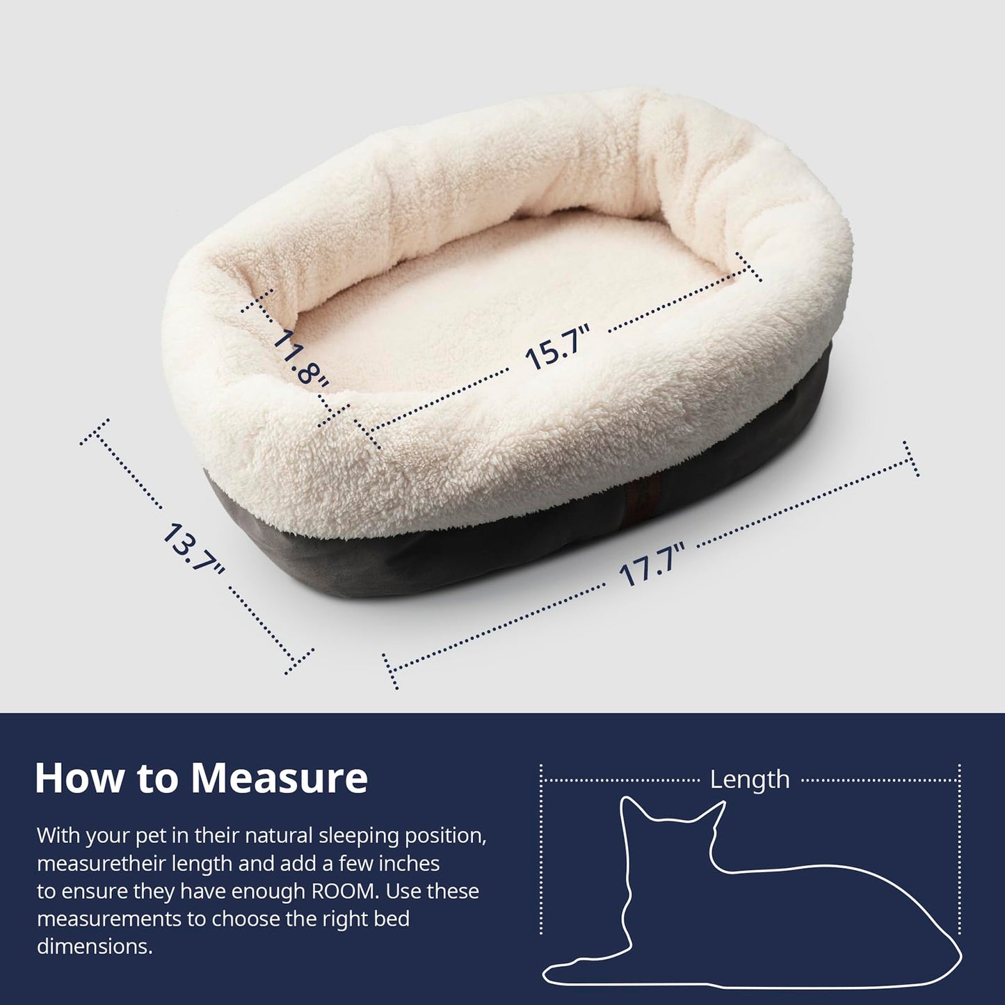 Petace Self Warming Cat Bed, 17.7" x 13.7" Anti-Slip Soft Round Thermal Pet Cushion Bed for Kittens & Small Puppy, Gray
