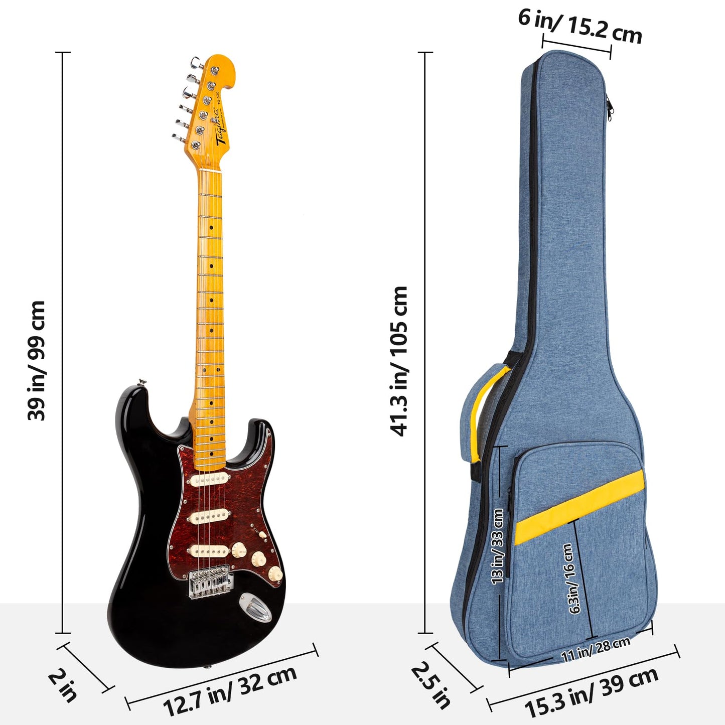 Electric Guitar Bag, Electric Guitar Case Padded Electric Guitar Gig Bag 0.4 Inch Padding Soft Guitar Case with Neck Strap, Back Hanger Loop, Blue